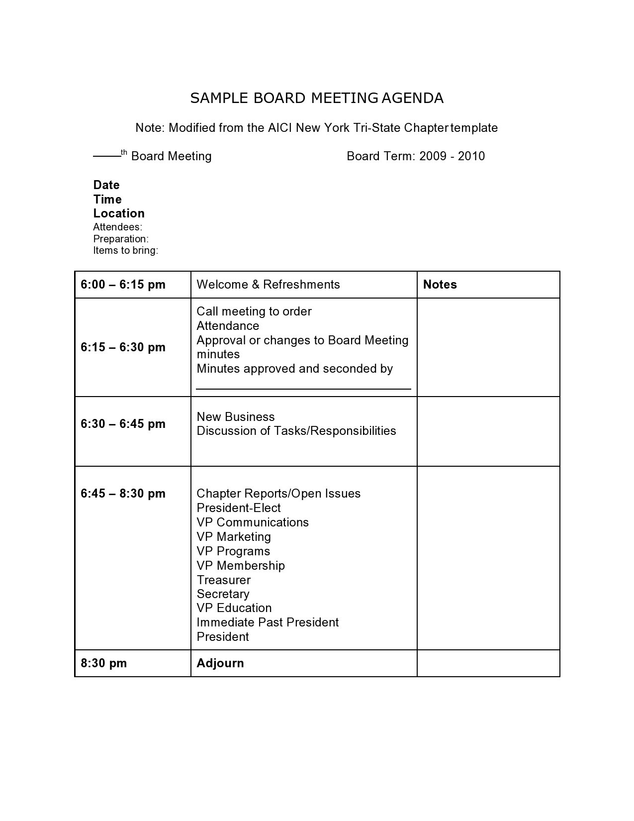 advisory board meeting agenda template