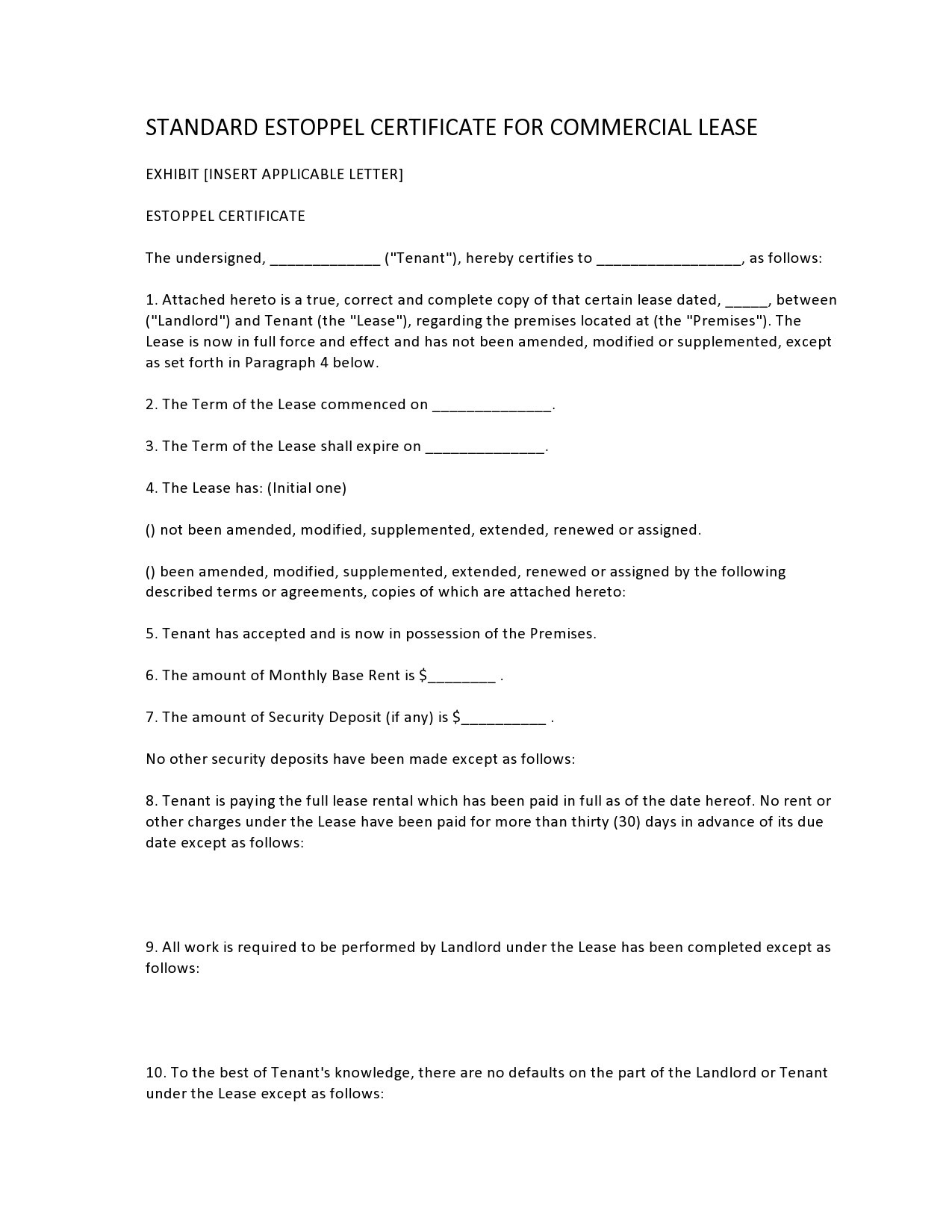Free estoppel certificate form 05