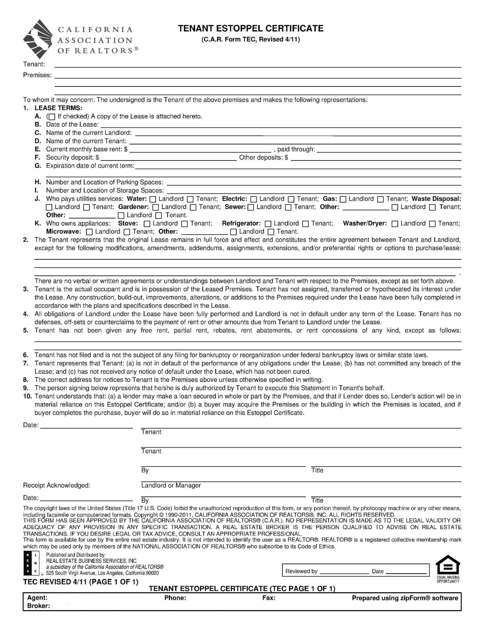 Free estoppel certificate form 06