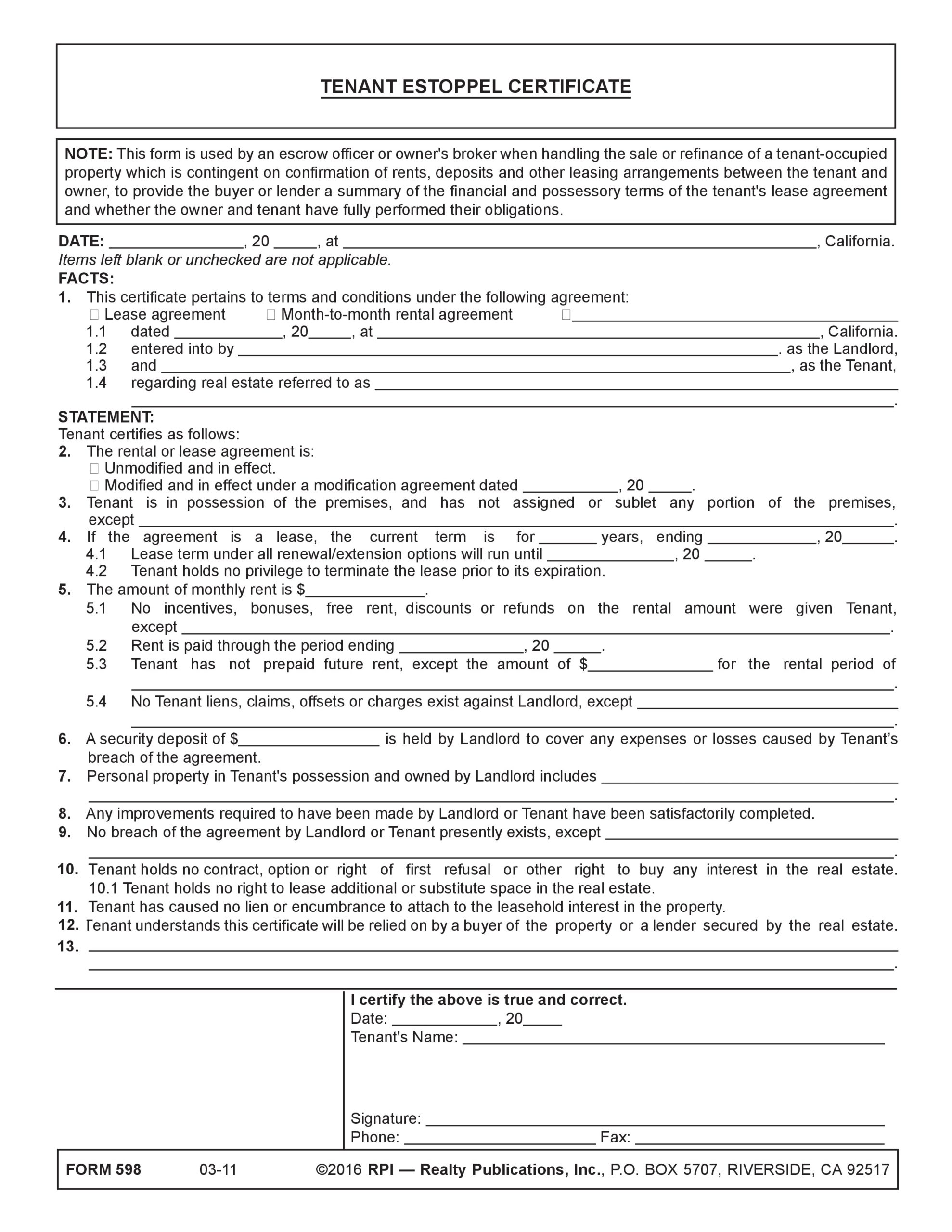 Free estoppel certificate form 07