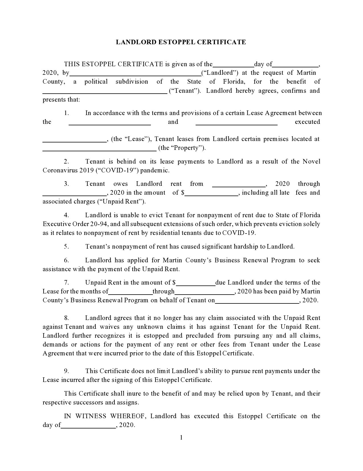 Free estoppel certificate form 12