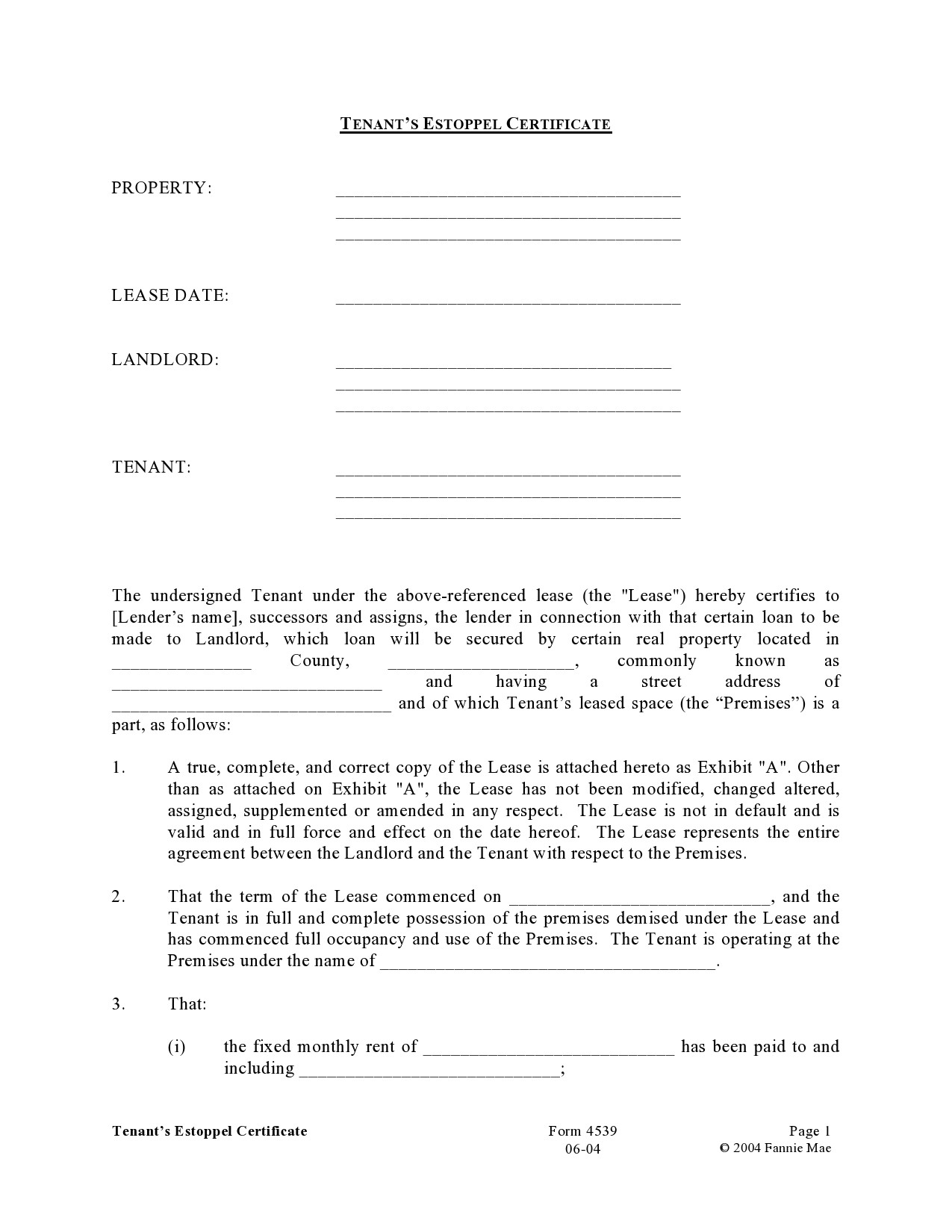 Free estoppel certificate form 20