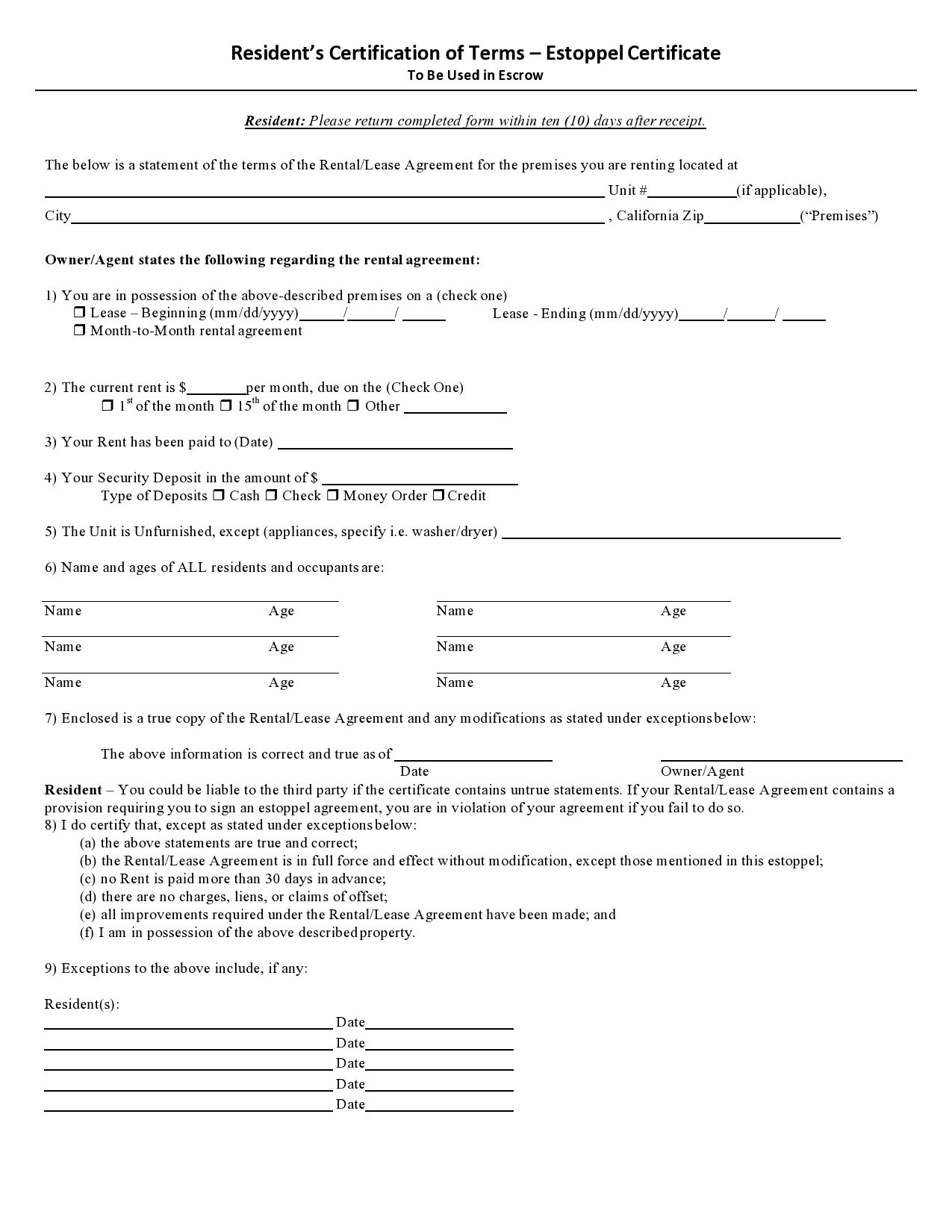 Free estoppel certificate form 21