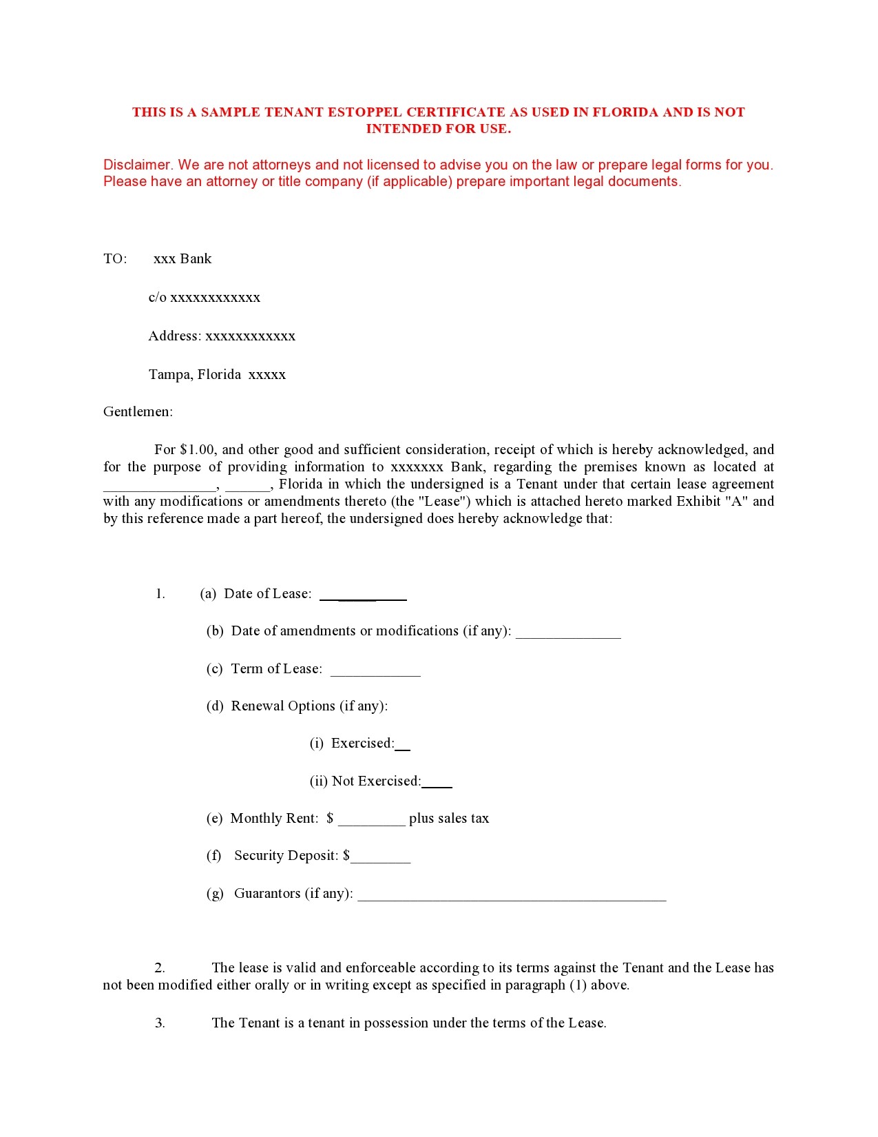 Free estoppel certificate form 31