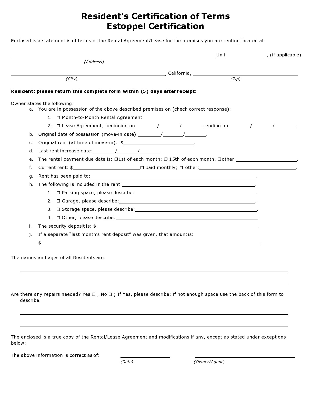 Free estoppel certificate form 32
