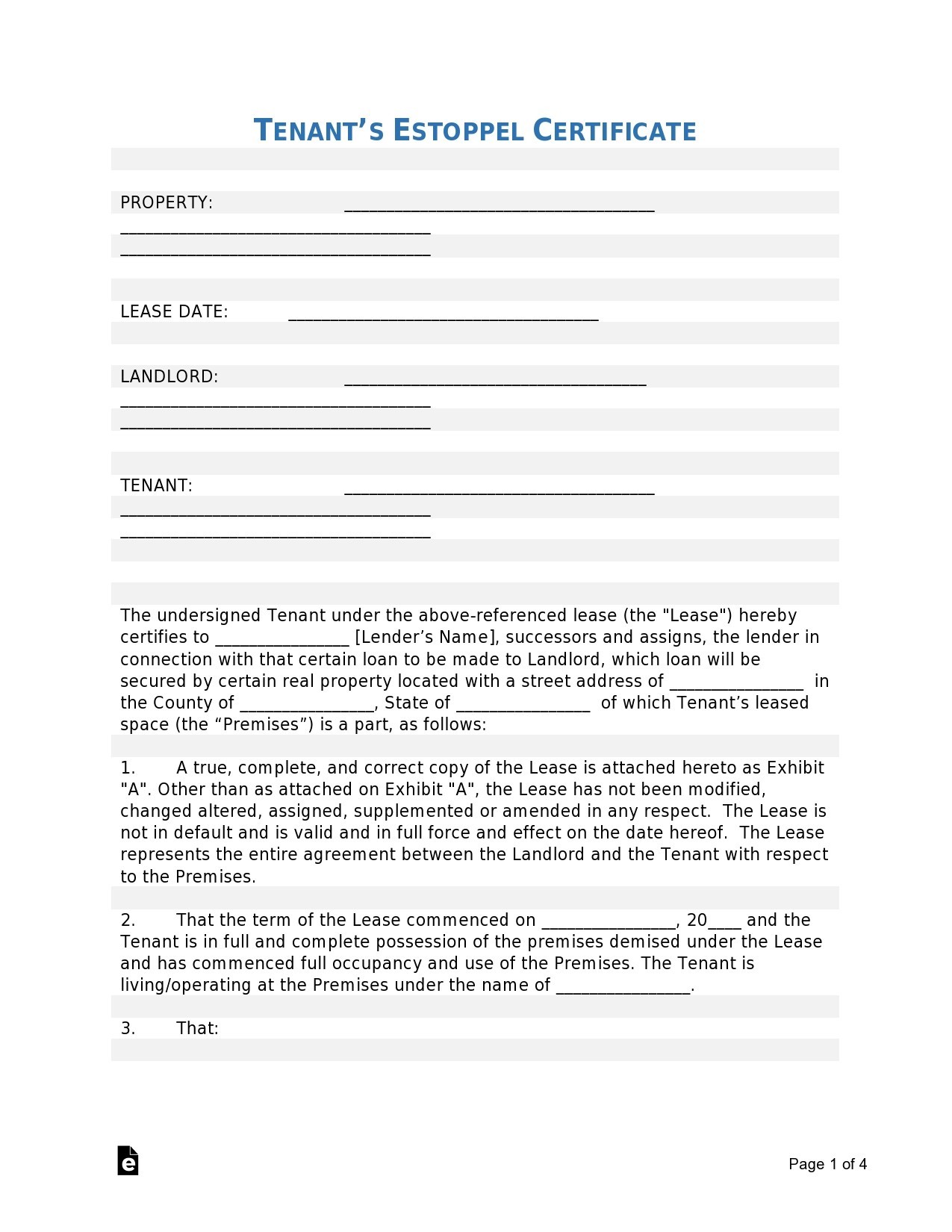 Free estoppel certificate form 37