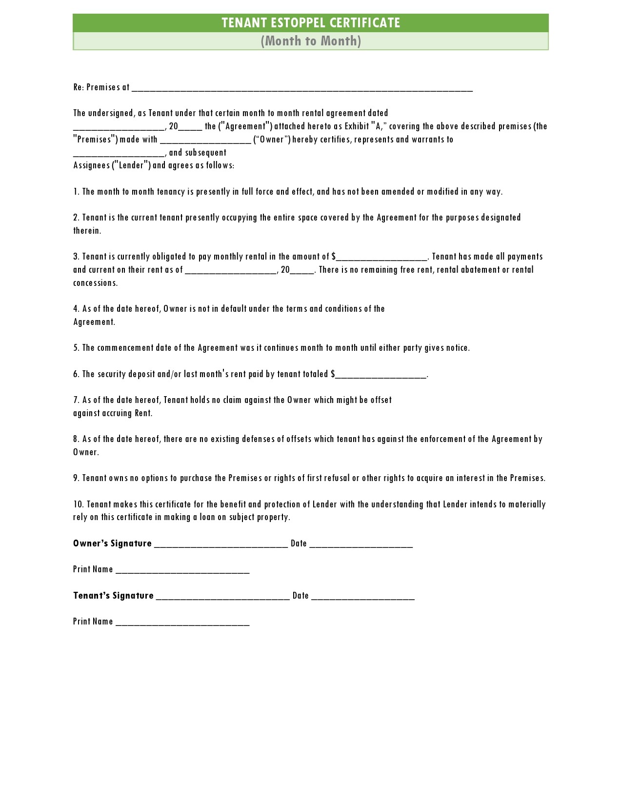 Free estoppel certificate form 39