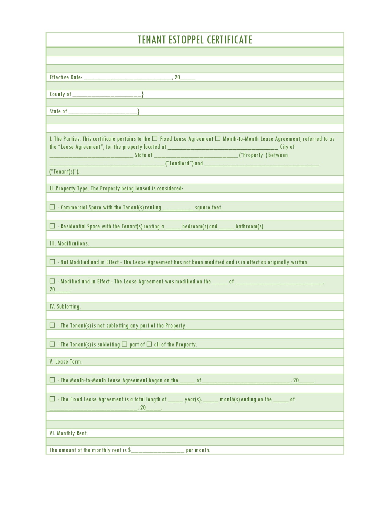 Free estoppel certificate form 40