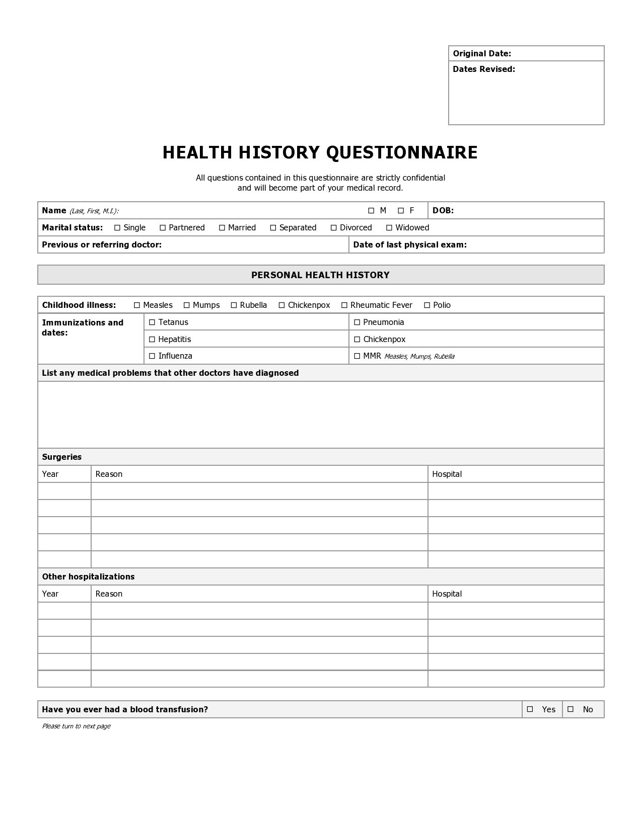 Free health history form 13