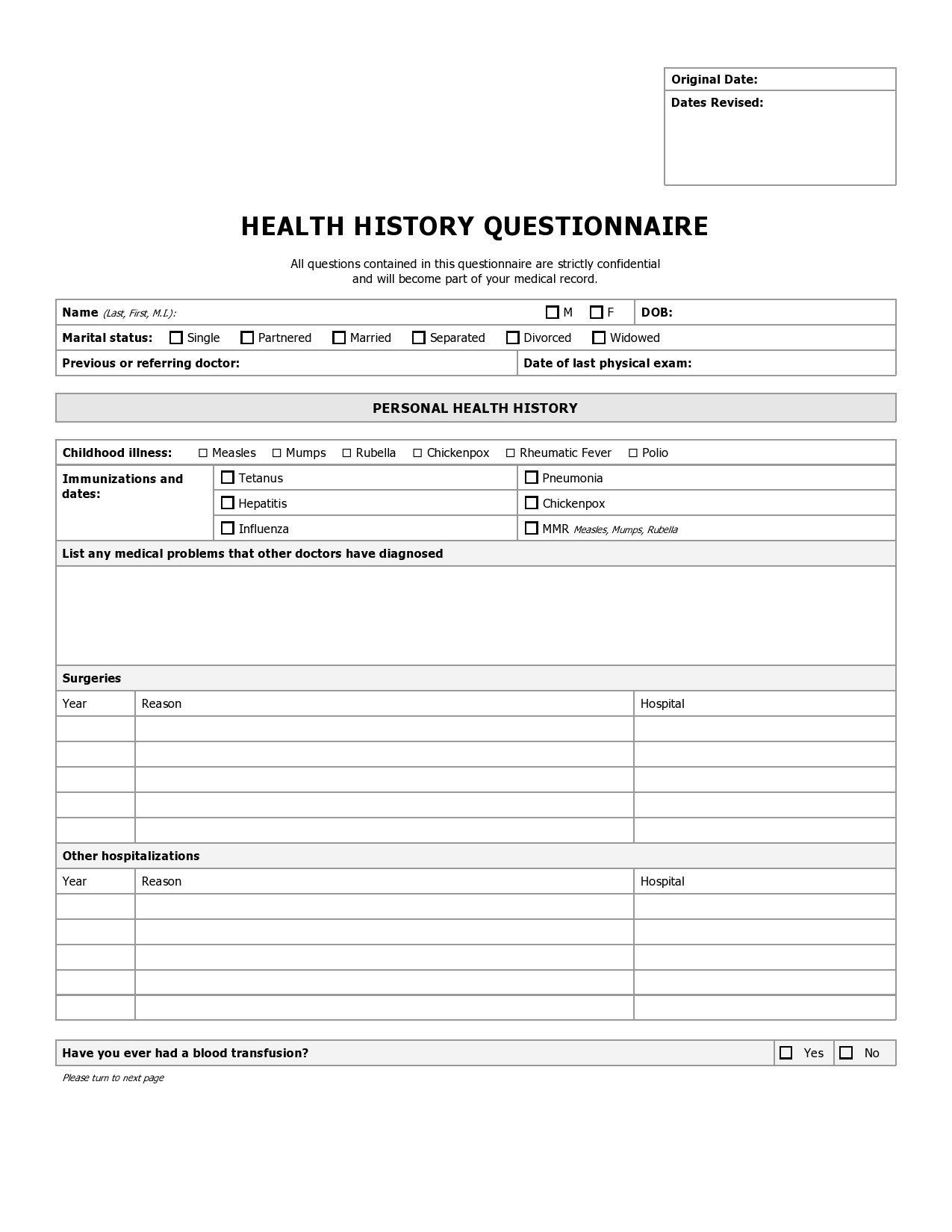 Free health history form 18