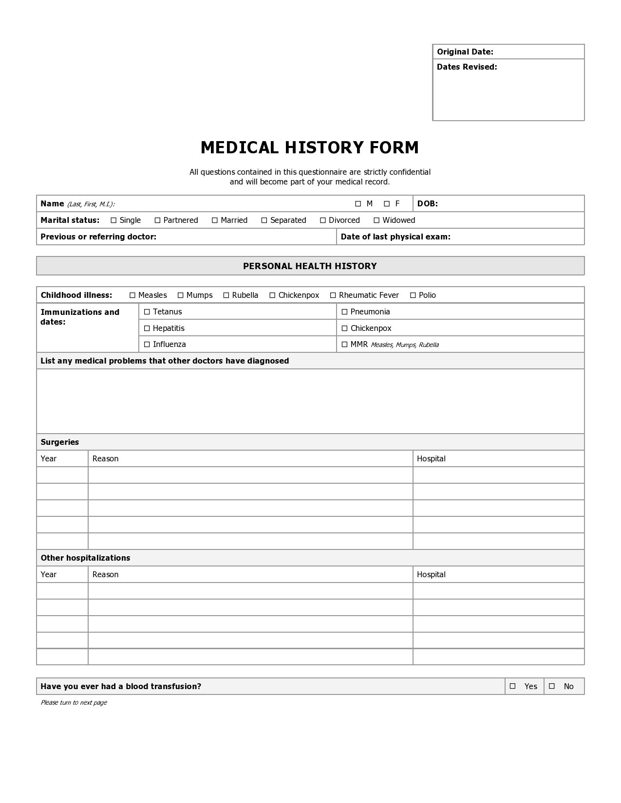 Free health history form 41