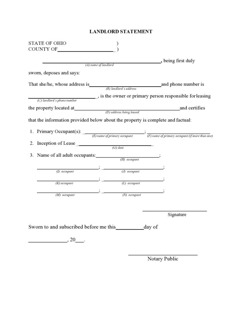 43 Perfect Landlord Statement Forms (& Letters) ᐅ TemplateLab