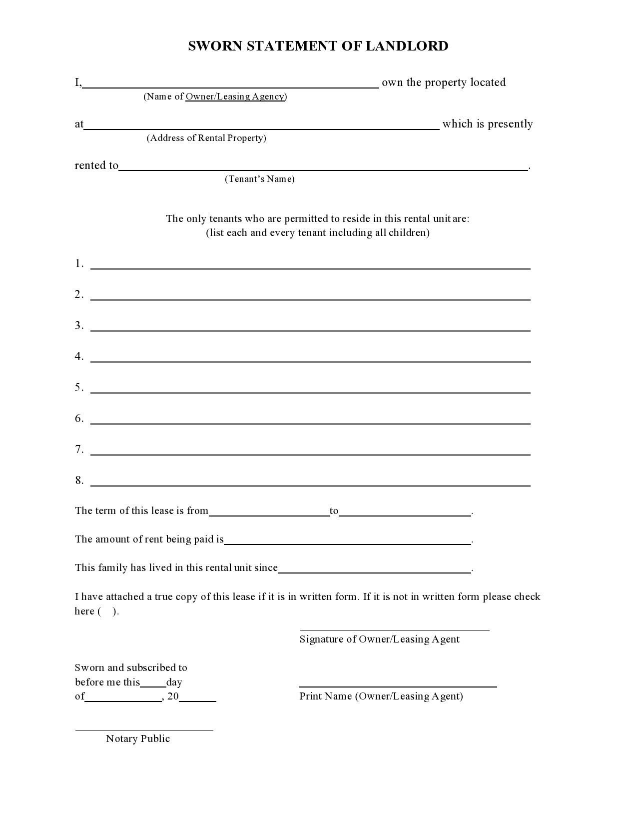 43 Perfect Landlord Statement Forms Letters ᐅ Templatelab