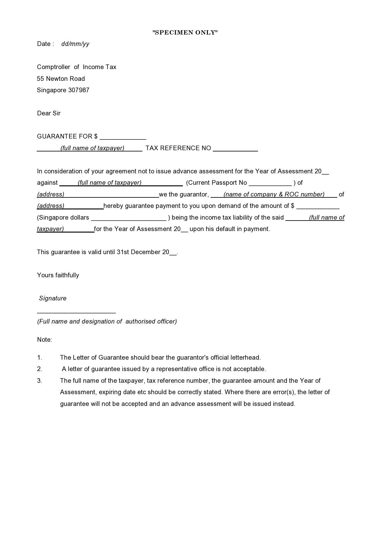 Printable Letter Of Guarantee