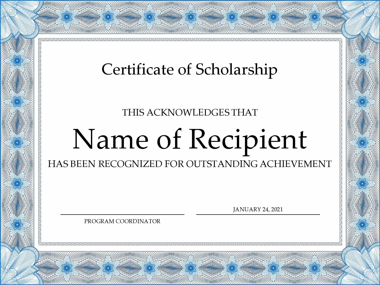 Printable Scholarship Award Certificate Template Printable Templates