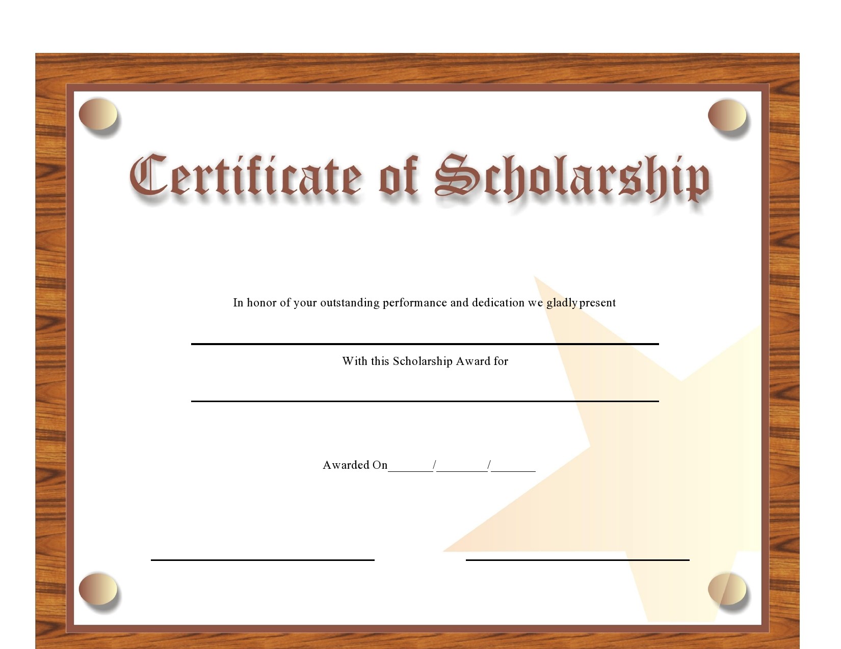 Certificate Of Scholarship Template