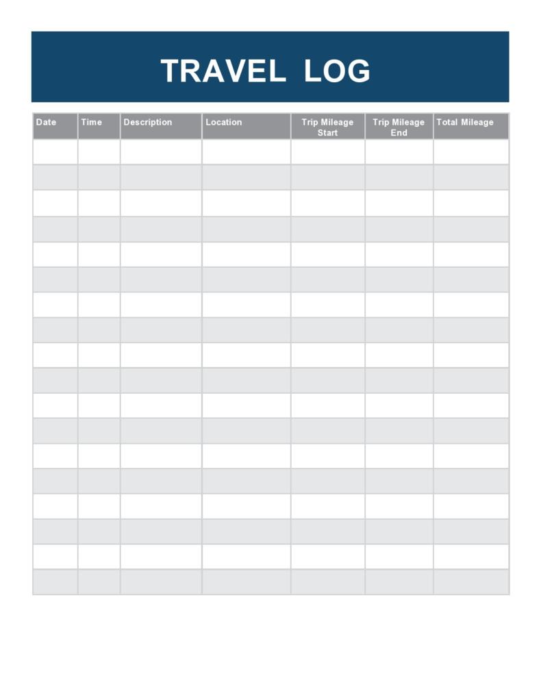 travel log book template excel