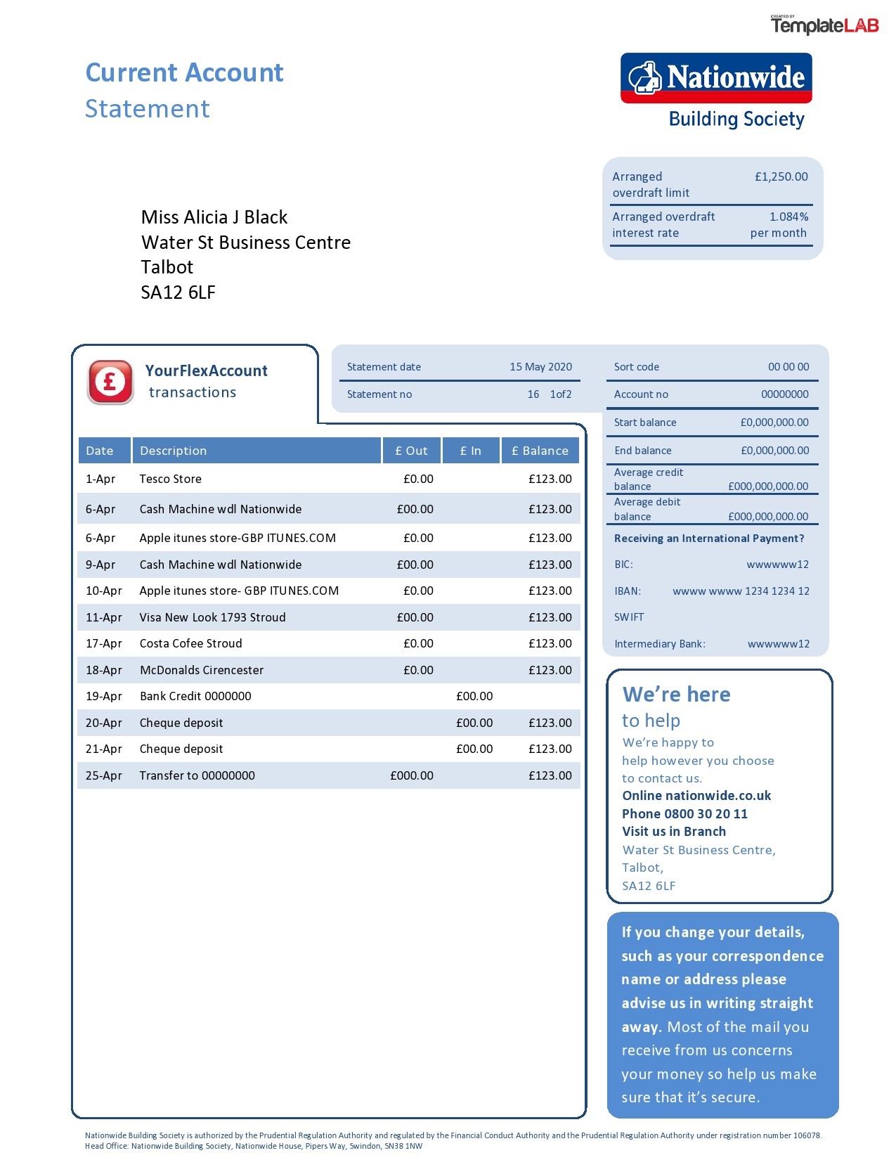 Editable Bank Of America Bank Statement Template