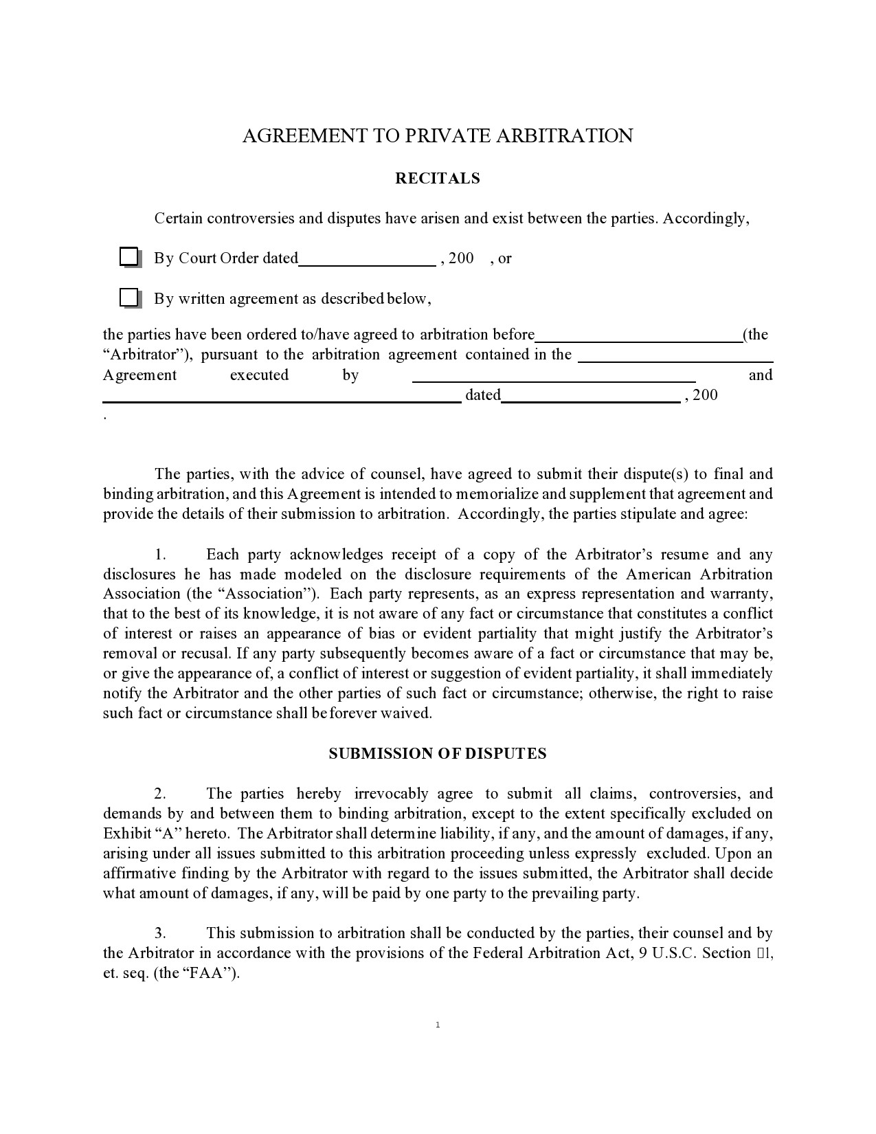 Free arbitration agreement 25