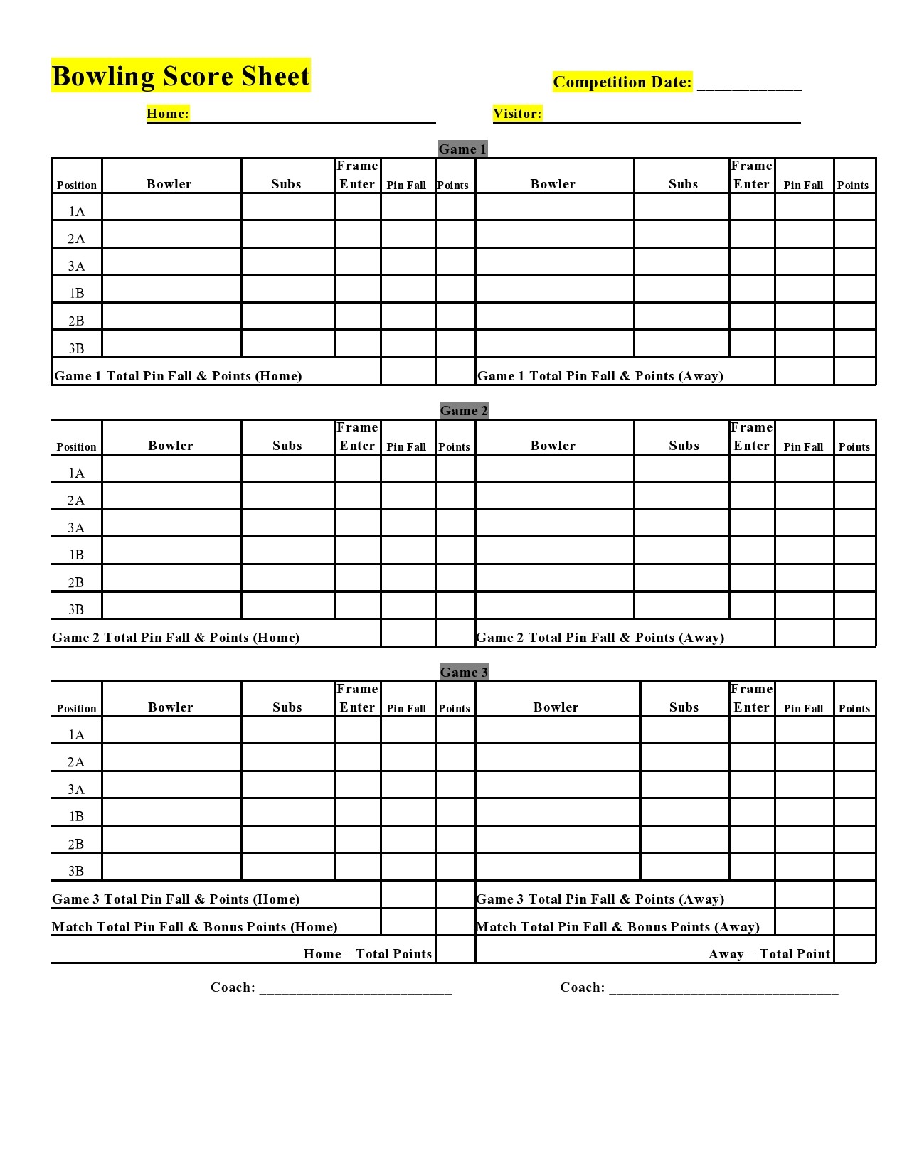Printable Bowling Score Sheet Customize and Print