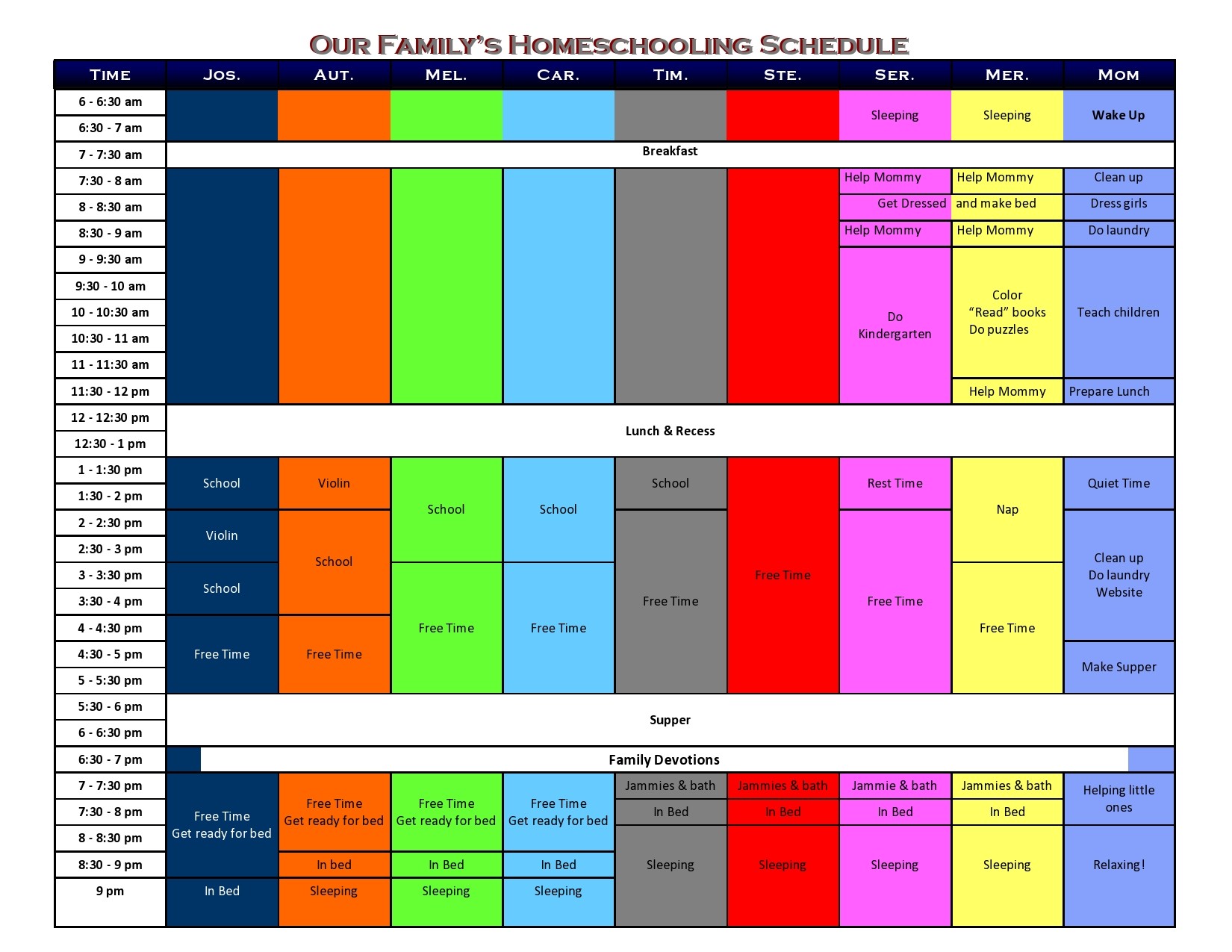 Free homeschool schedule template 01
