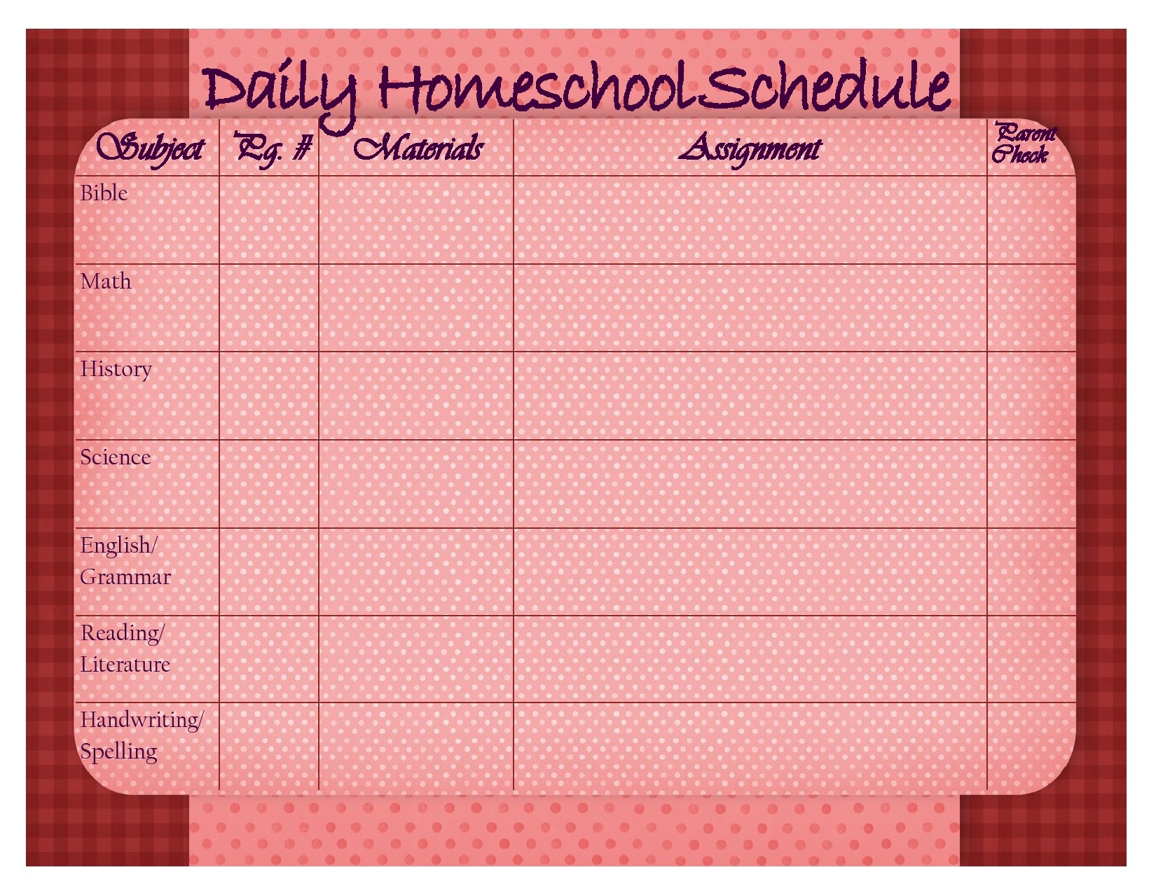Free homeschool schedule template 04