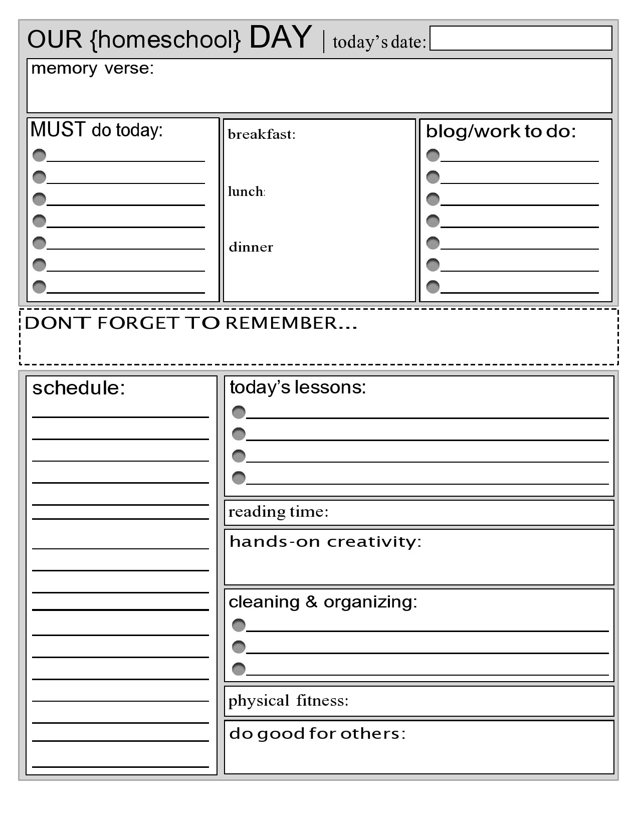 Free homeschool schedule template 11