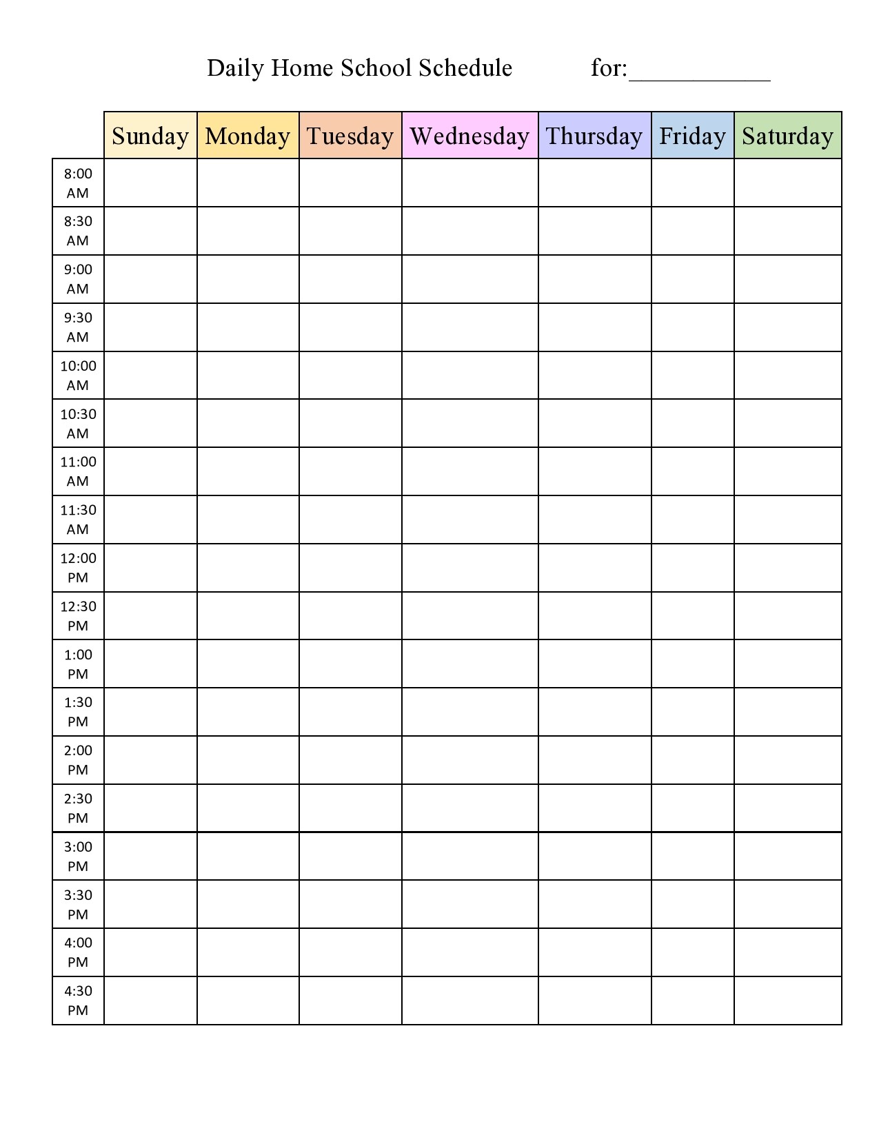 Free homeschool schedule template 16
