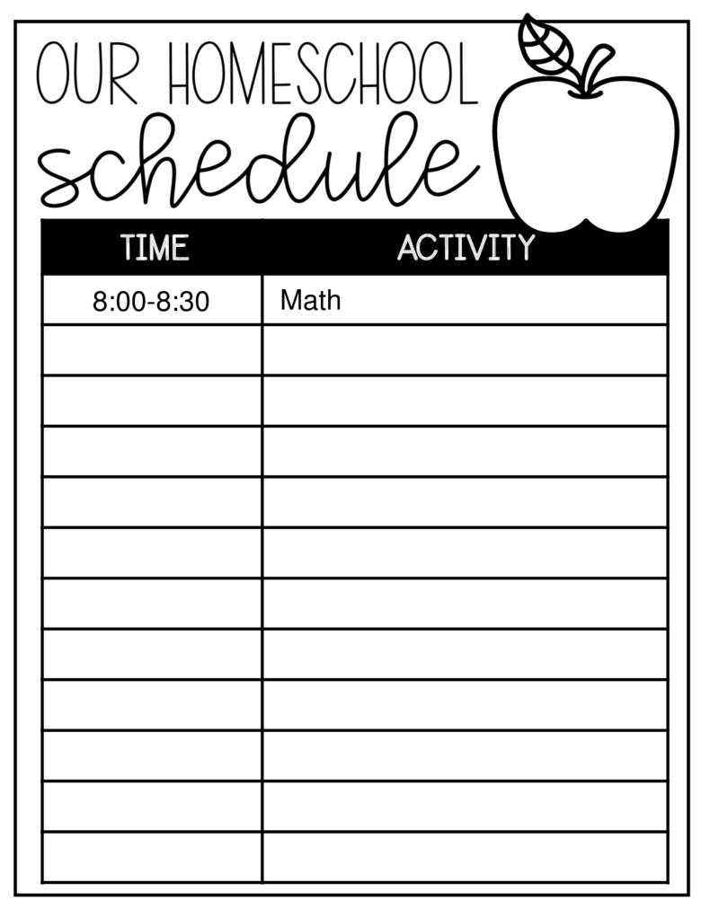template for homeschool daily schedule for kids