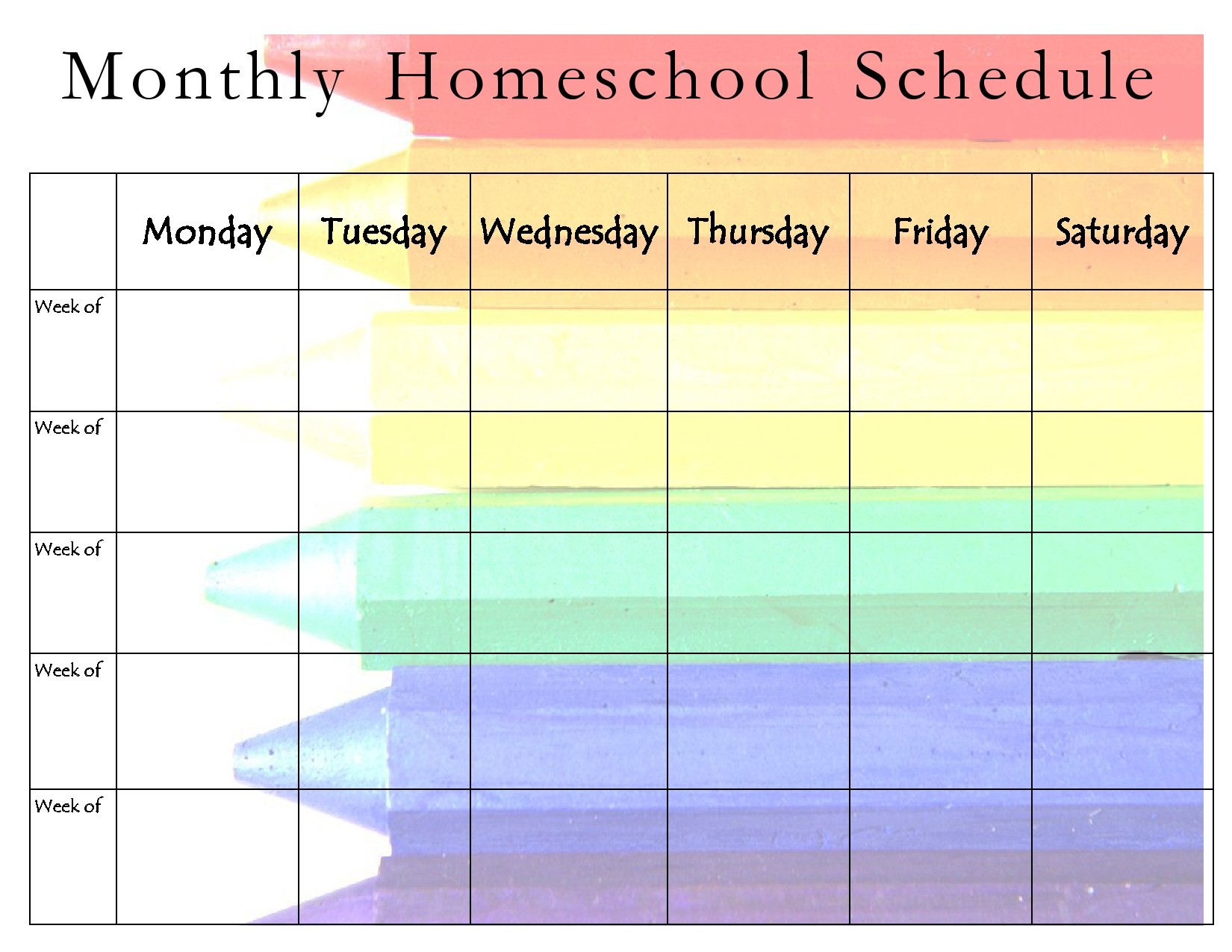 Weekly Homeschool Schedule Template