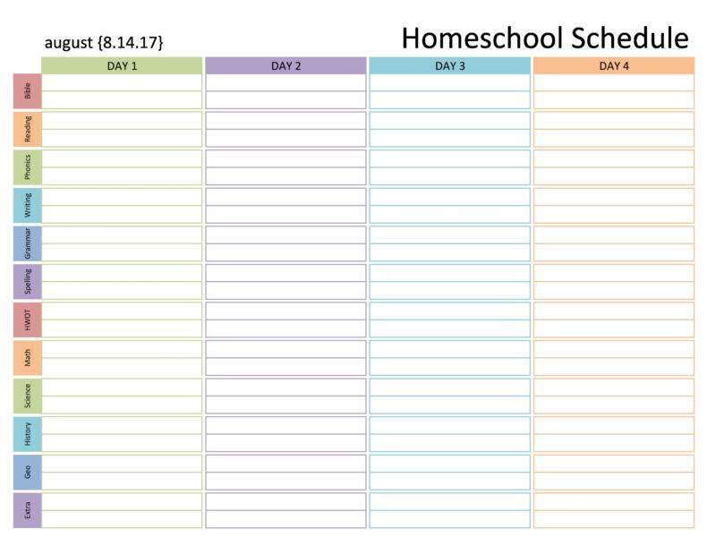 free daily schedule template homeschool