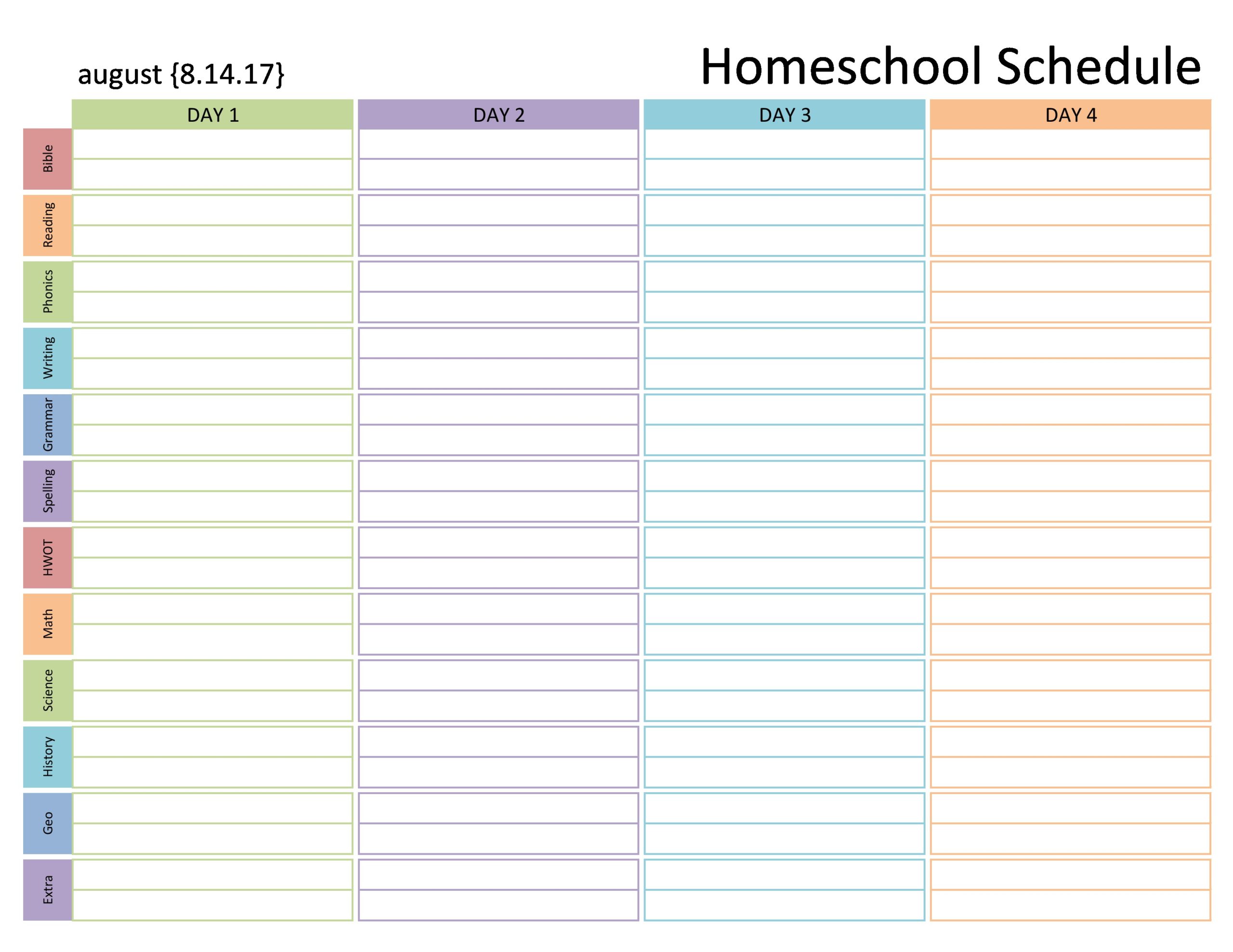 Free homeschool schedule template 27