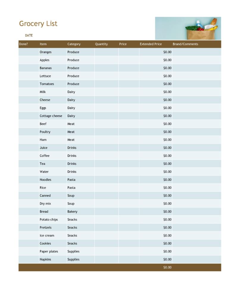 master grocery list template