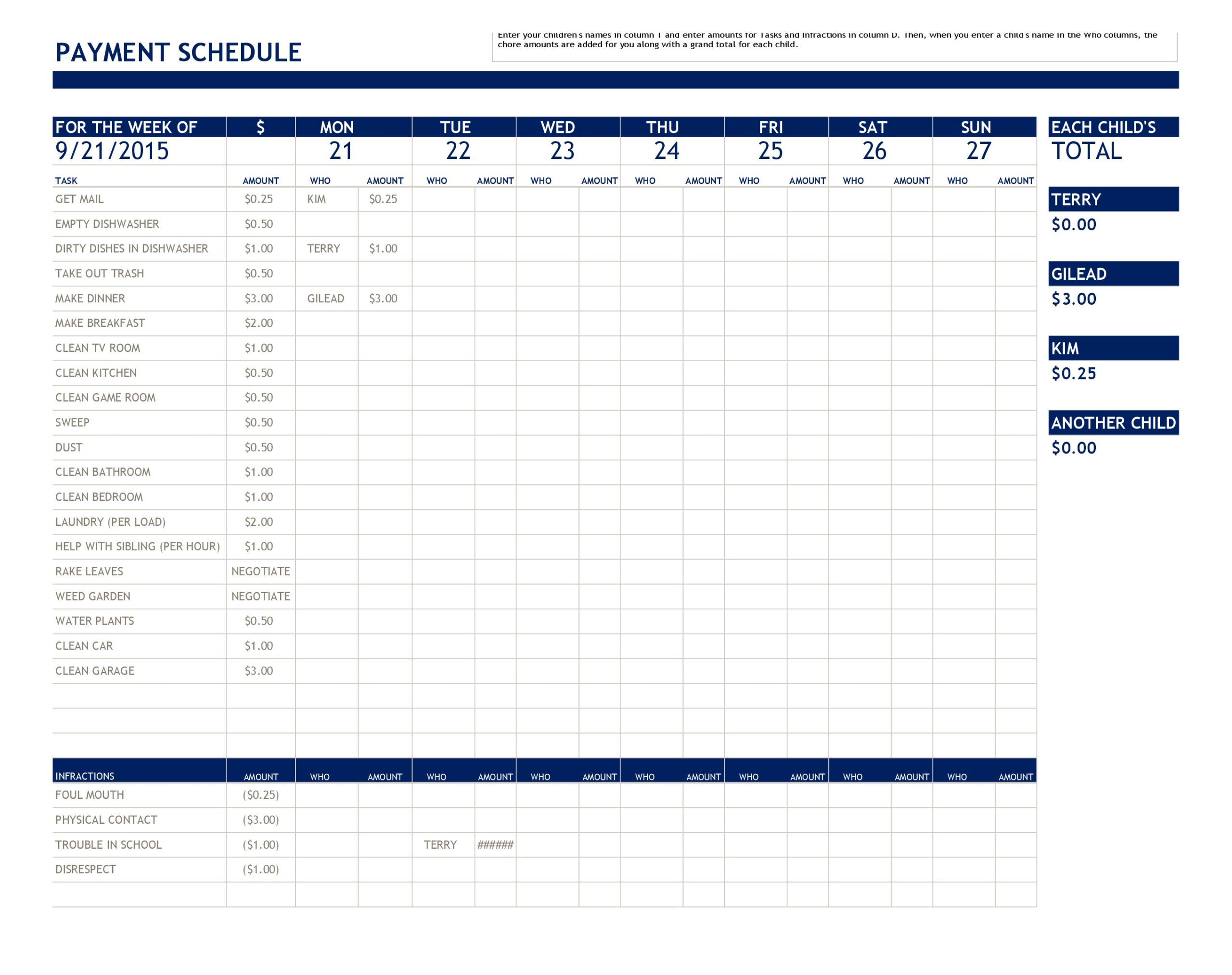 Free payment schedule template 09