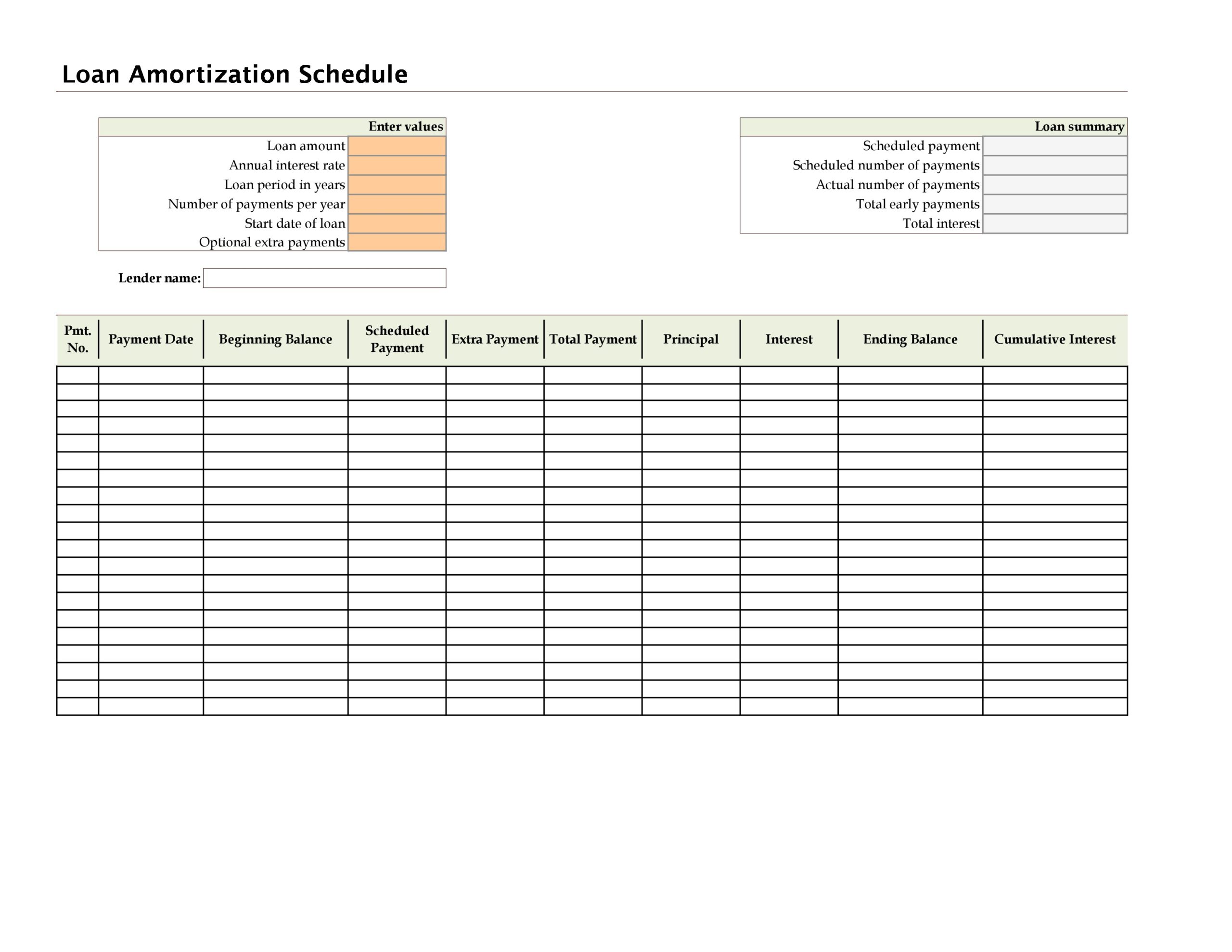 Schedule Of Payments Template