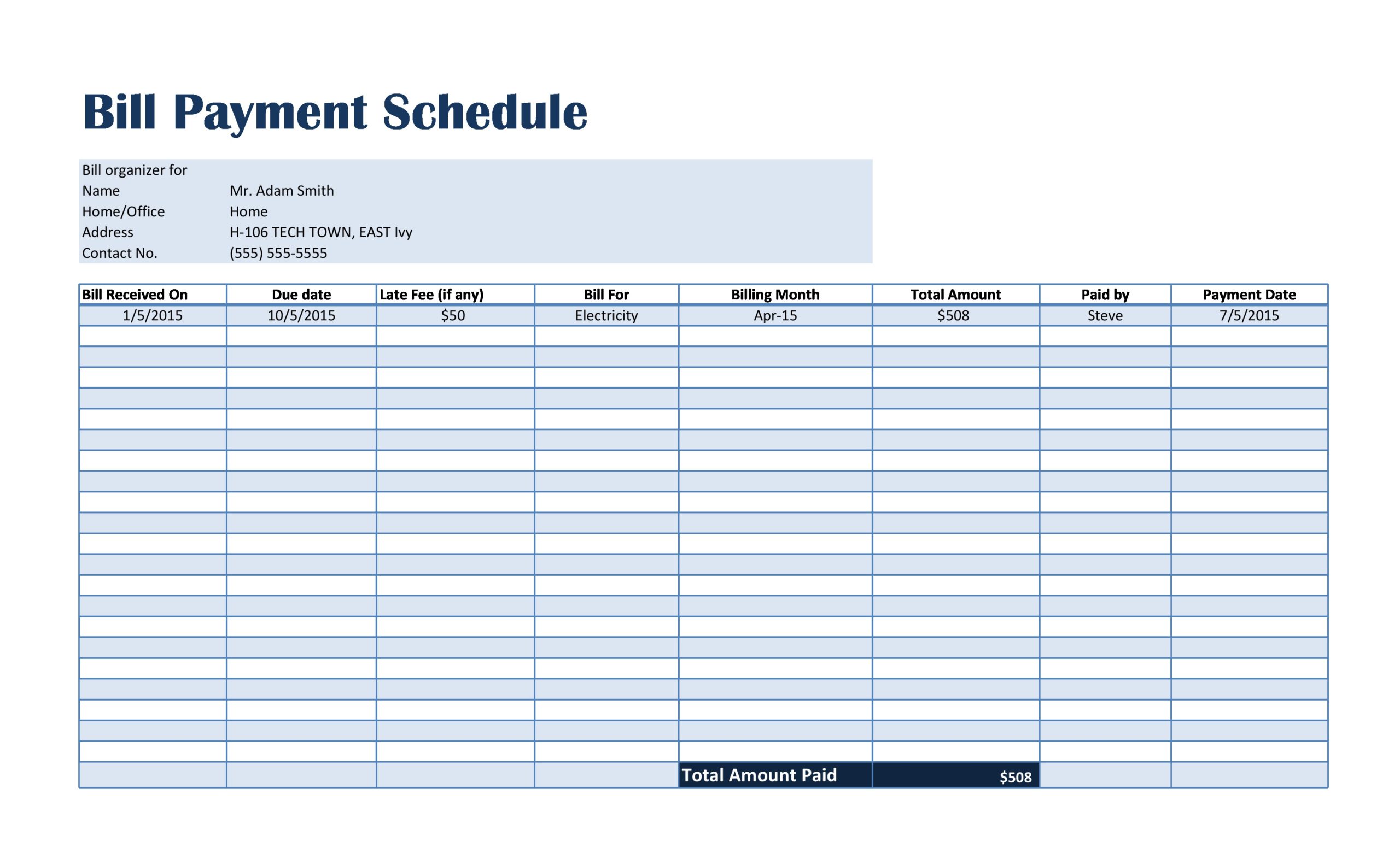 Printable Payment Schedule Template