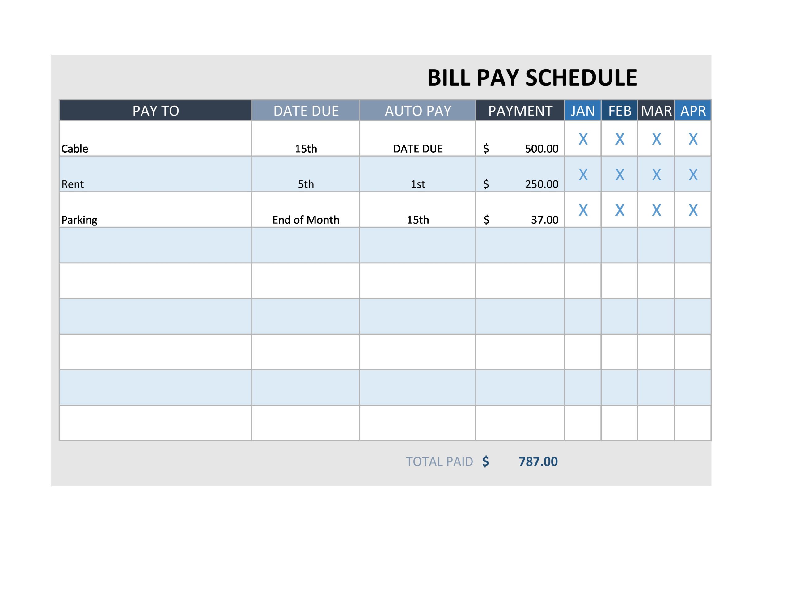Payment Schedule Excel Template