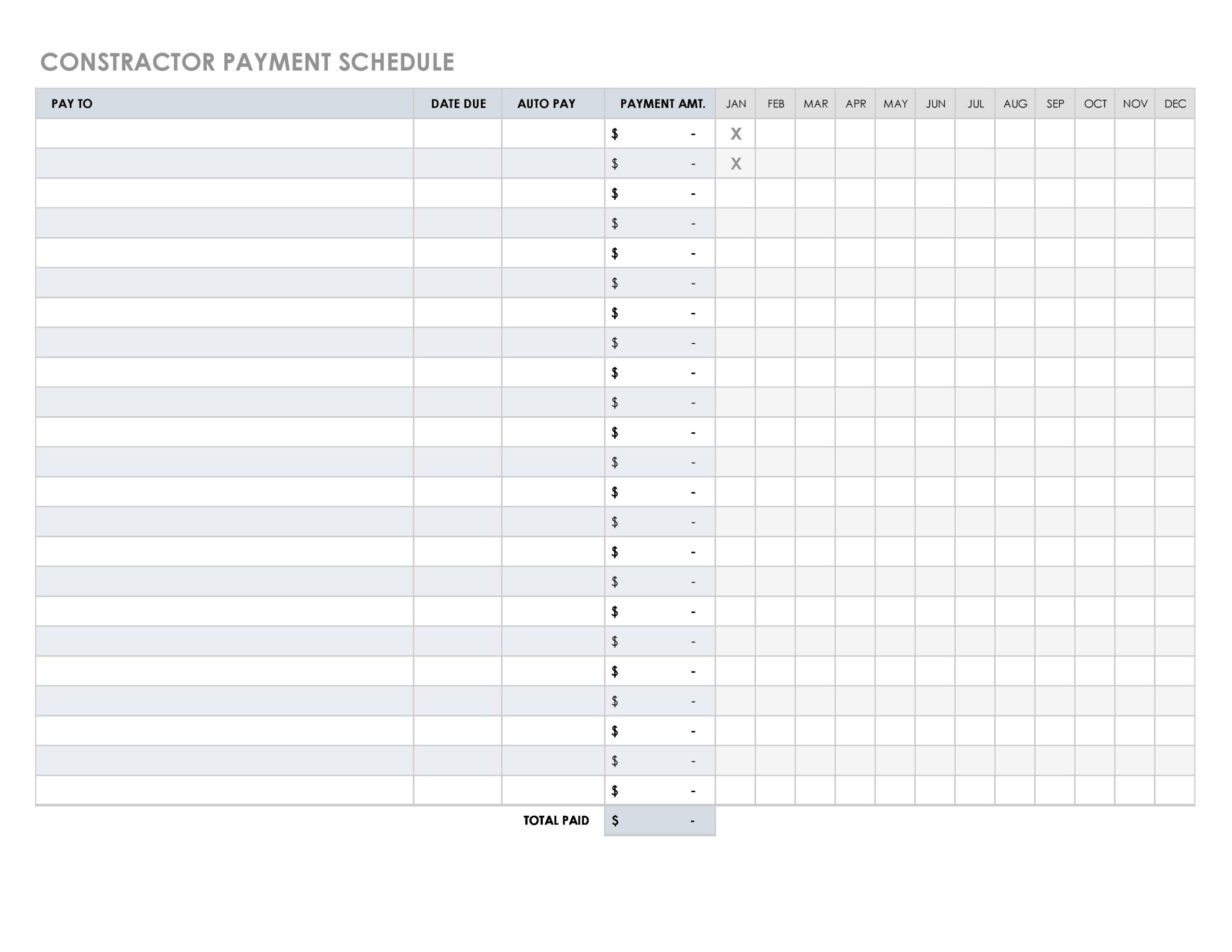 Printable Payment Schedule Template