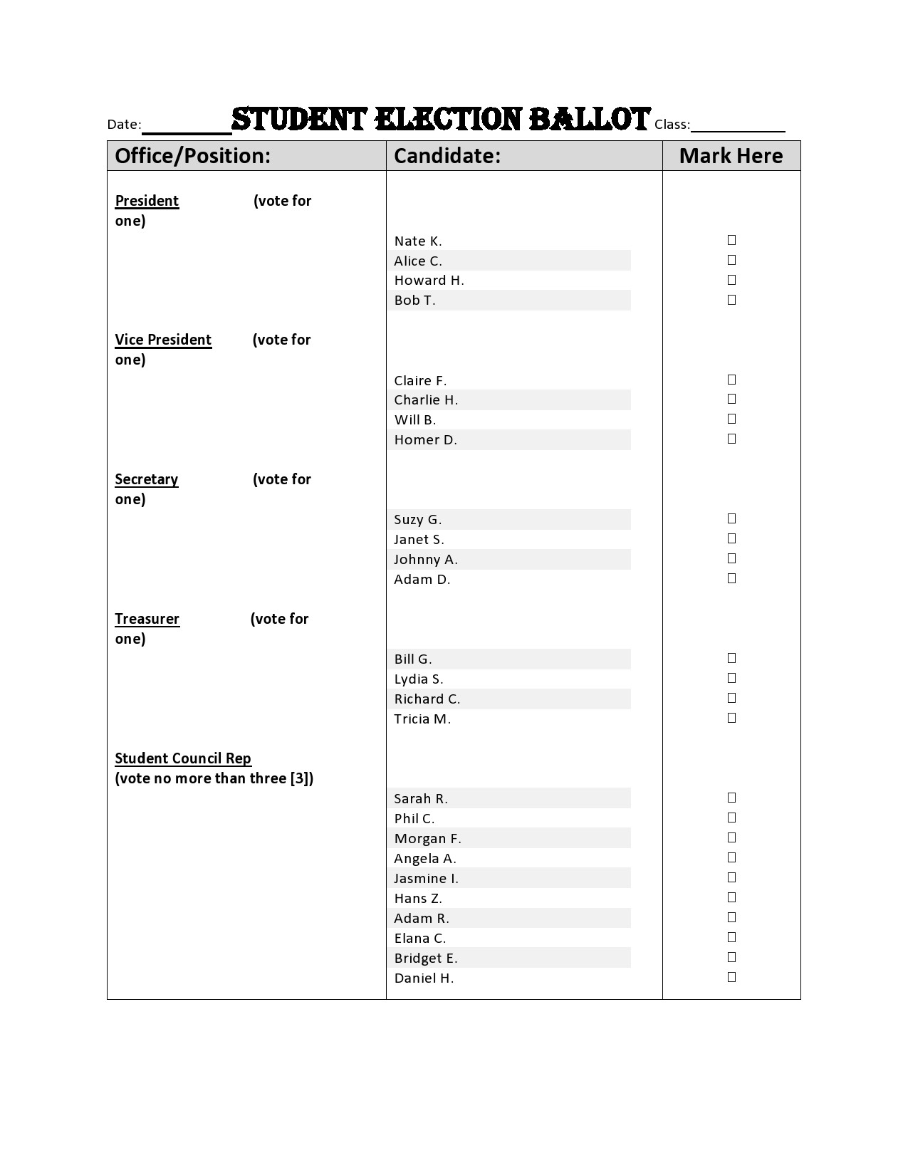  Student council election ballot template