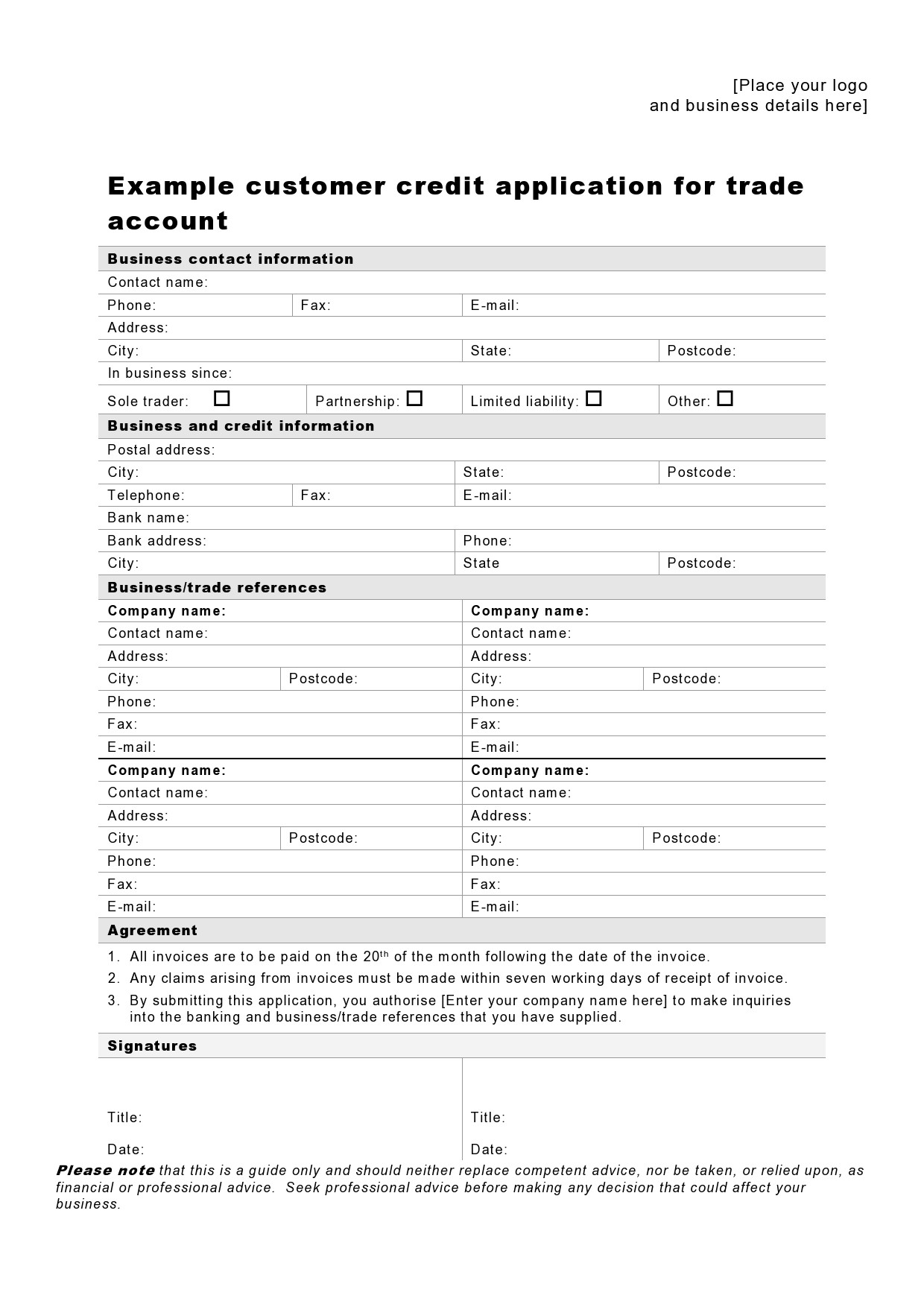 Free business credit application 15