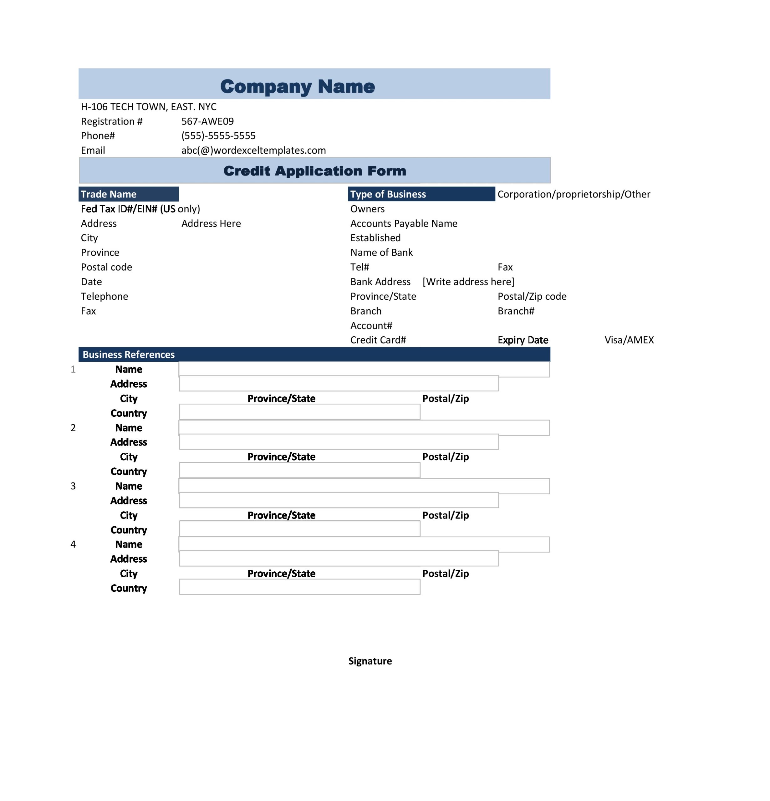Free business credit application 28