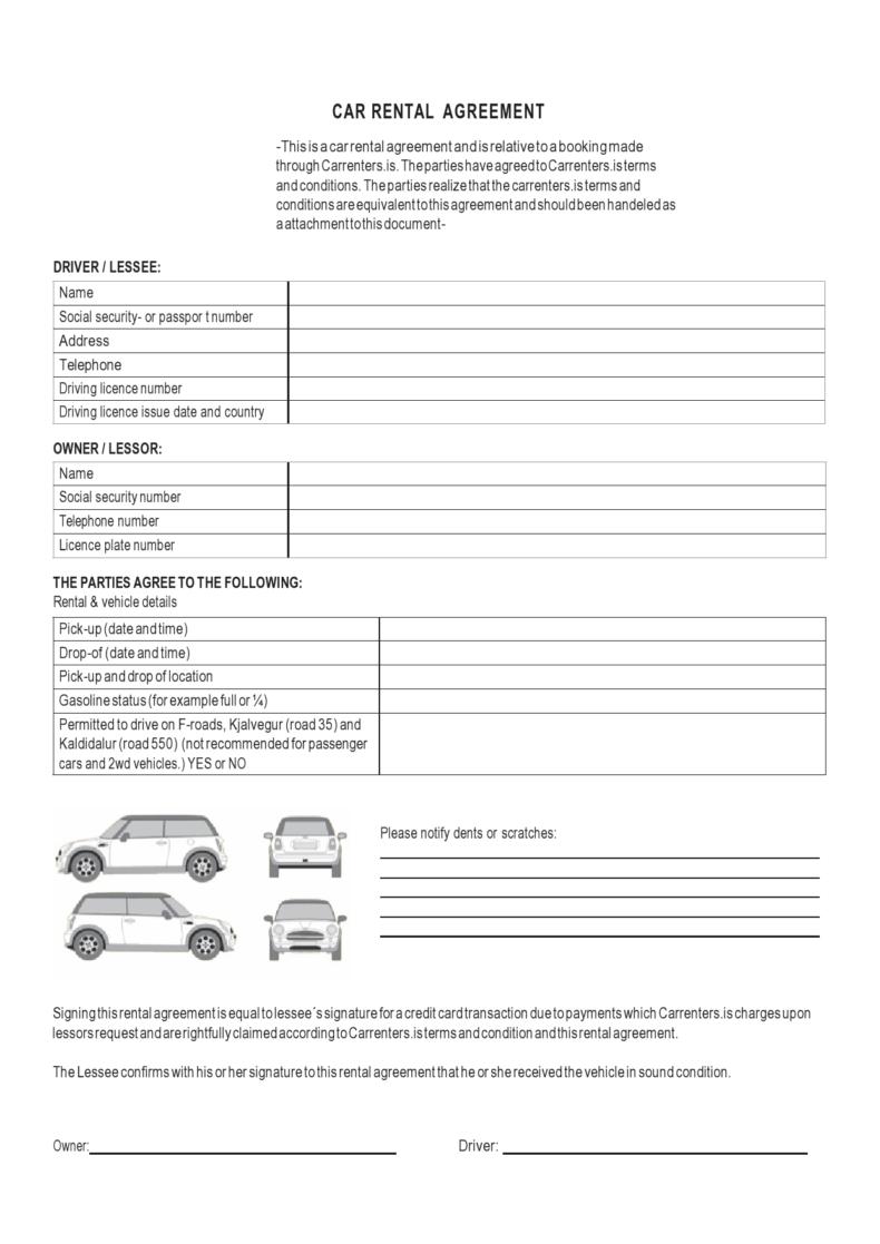 Free Printable Car Rental Agreement Printable World Holiday