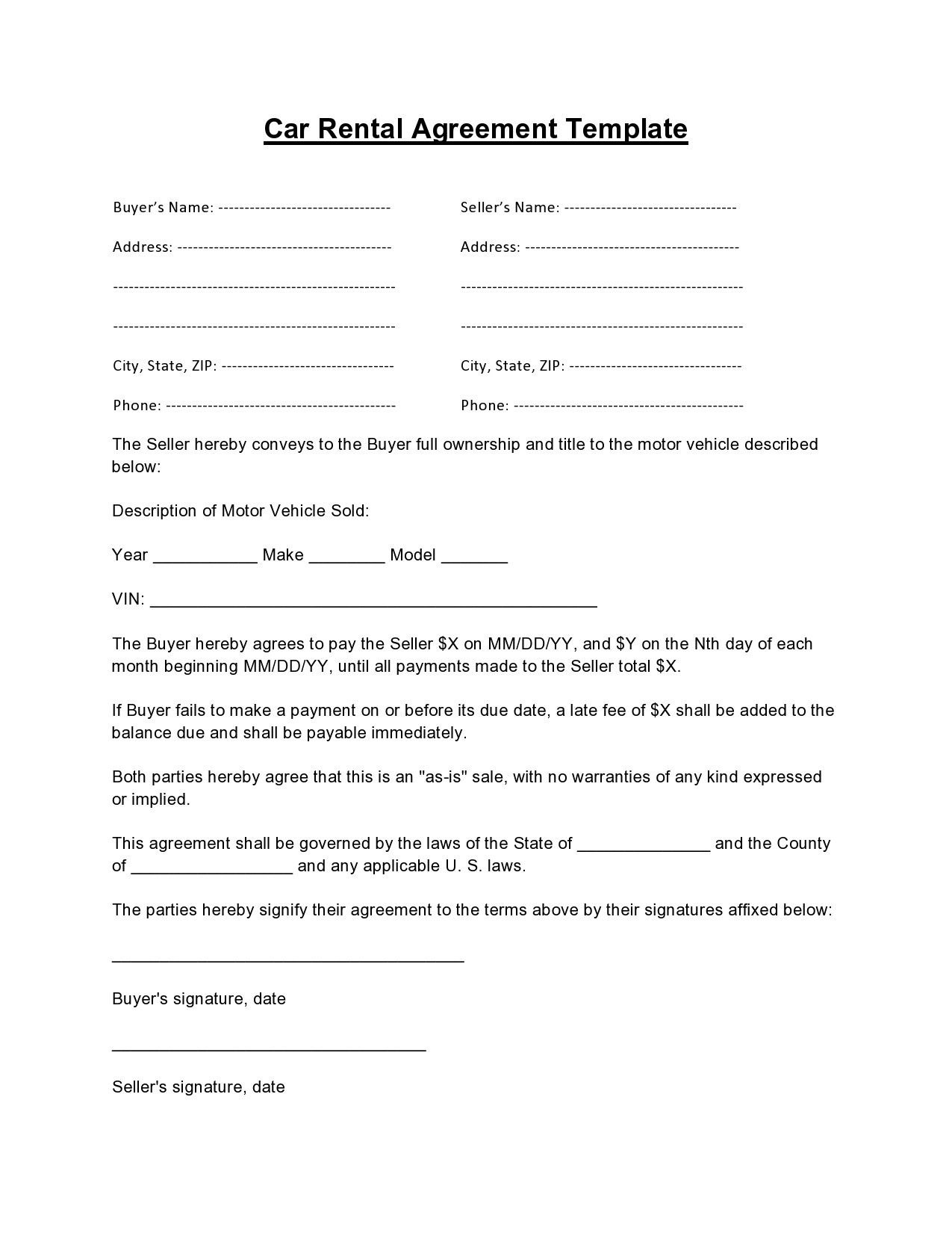 Free Motor Vehicle Lease Agreement Template Printable Form Templates 