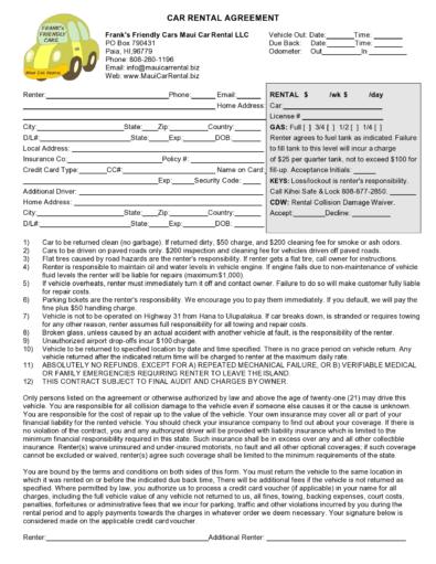 38 free car rental agreements forms templatelab
