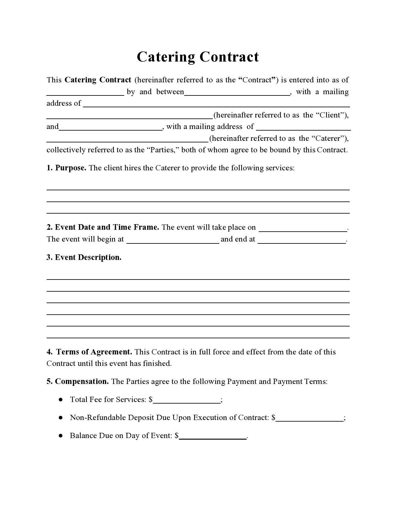 Catering Contract Template Word Clonazepamiia