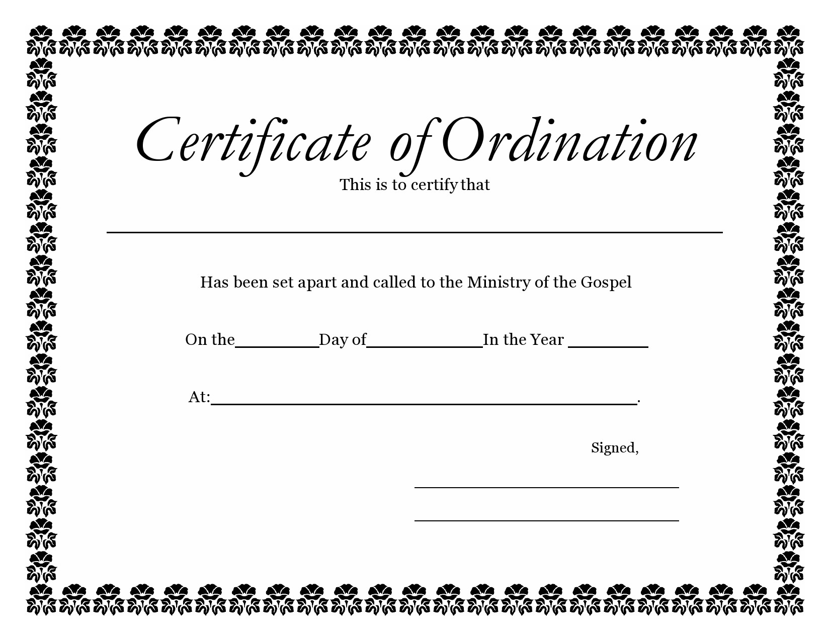 Free ordination certificate 02
