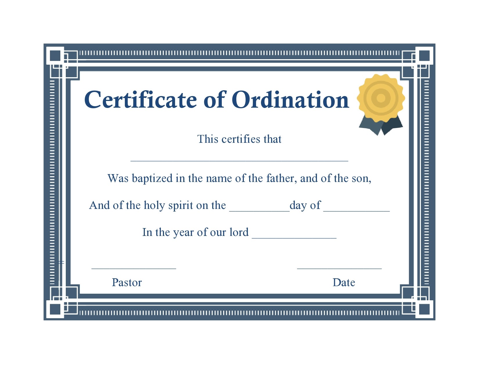 Free ordination certificate 08