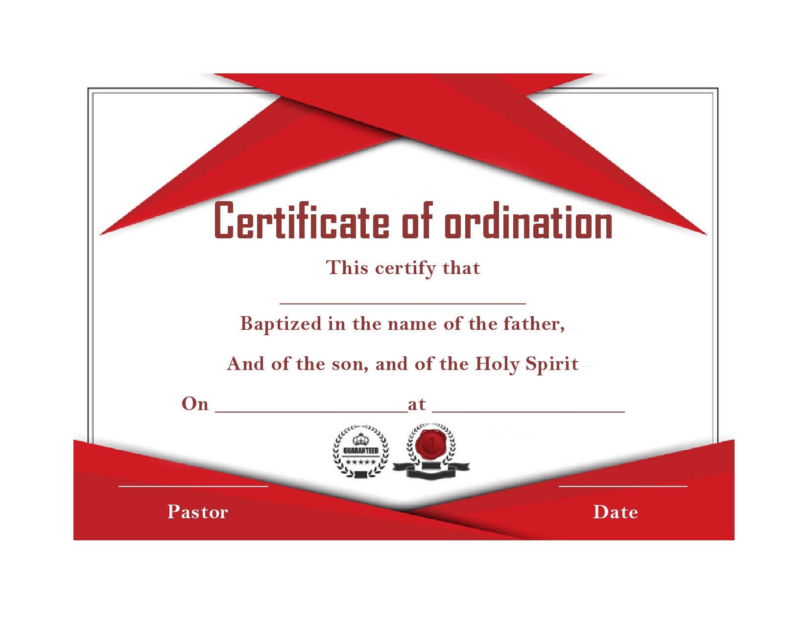 Free ordination certificate 09