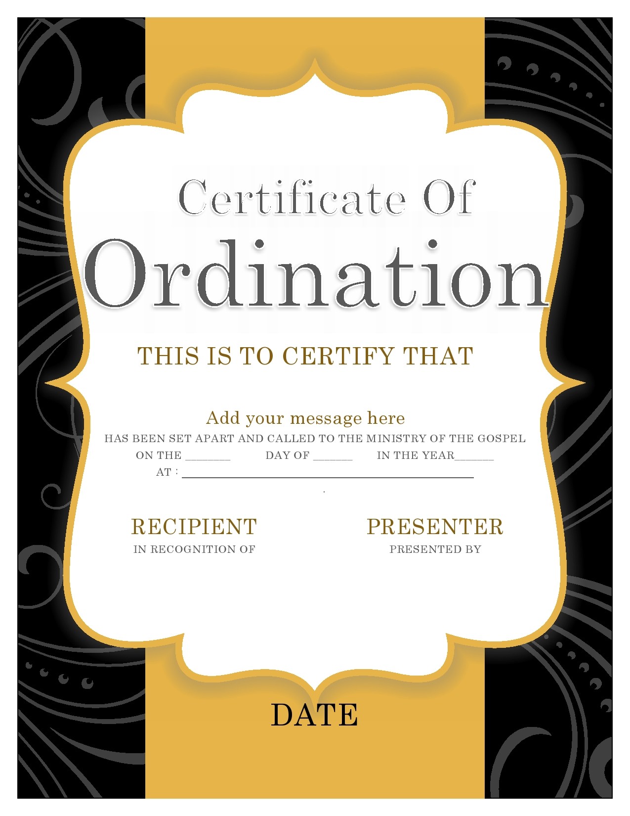 Free ordination certificate 15