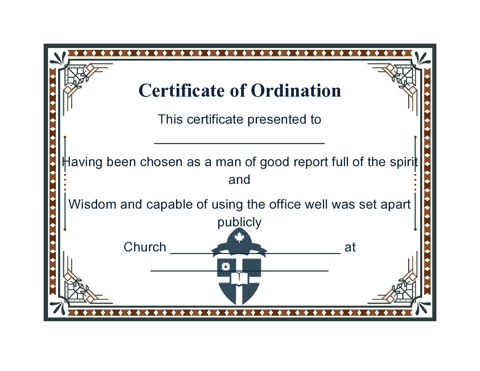 Free ordination certificate 16